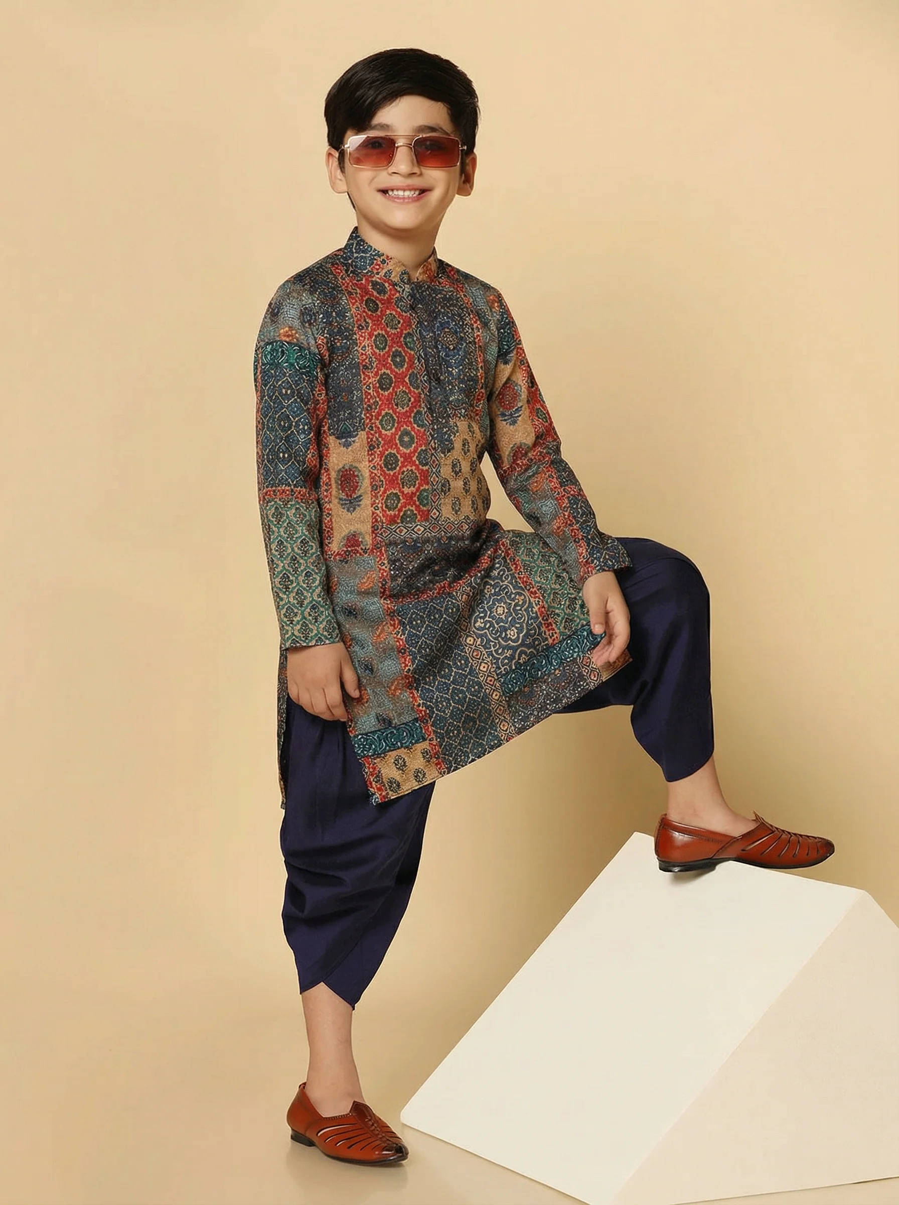 Black Multicolor Cotton Blend Printed Kurta Dhoti Set - Image 7