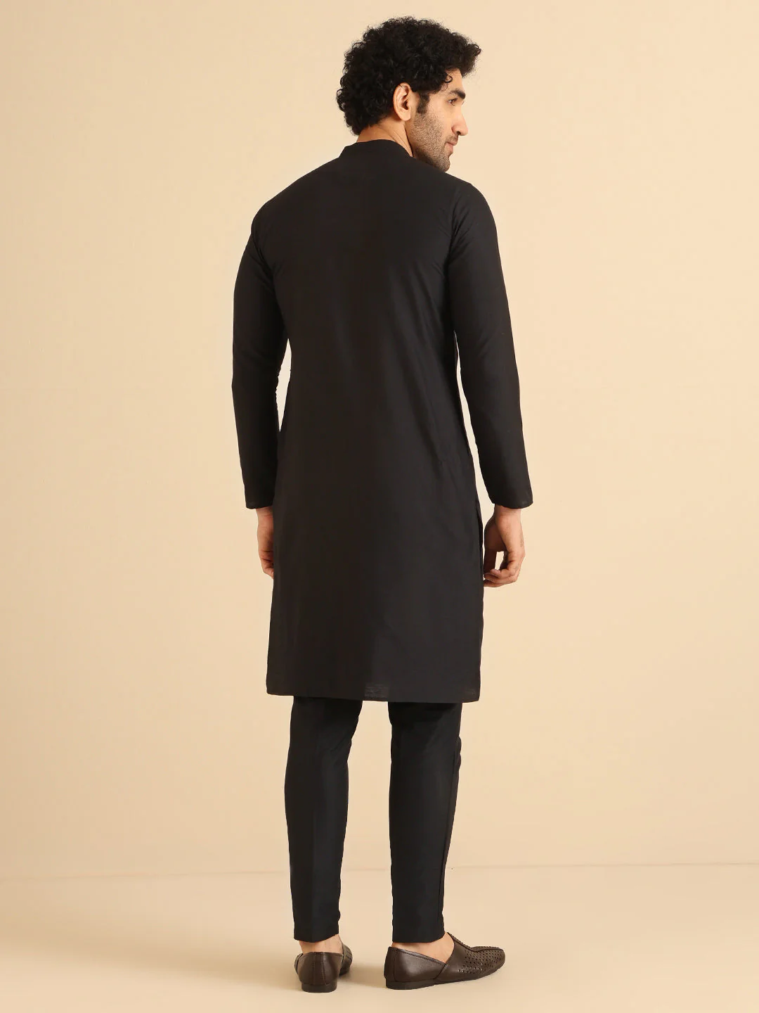 Black Pintuck Cotton Silk Kurta - Image 5