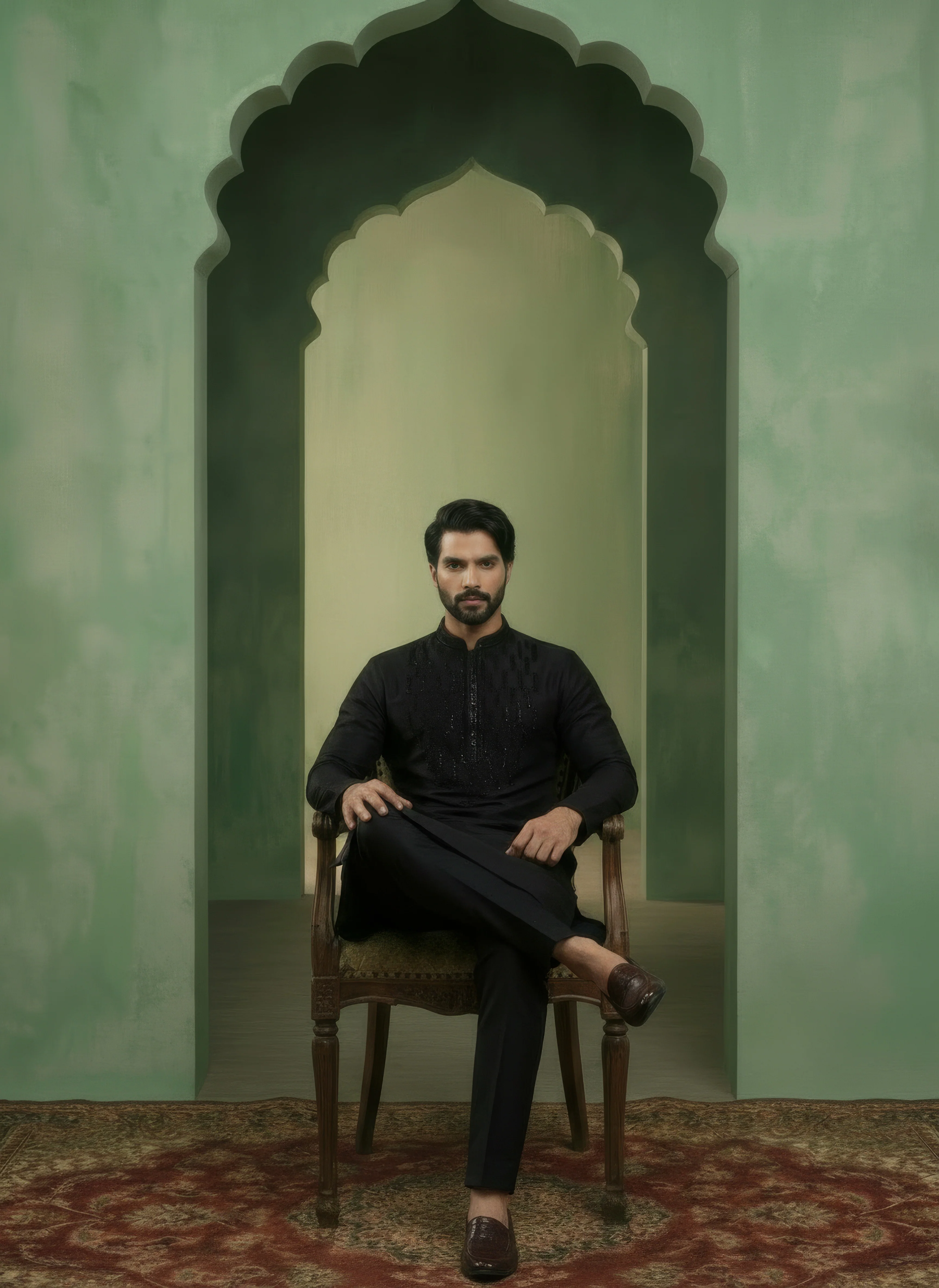 Black Poly Silk Embellished Long Kurta