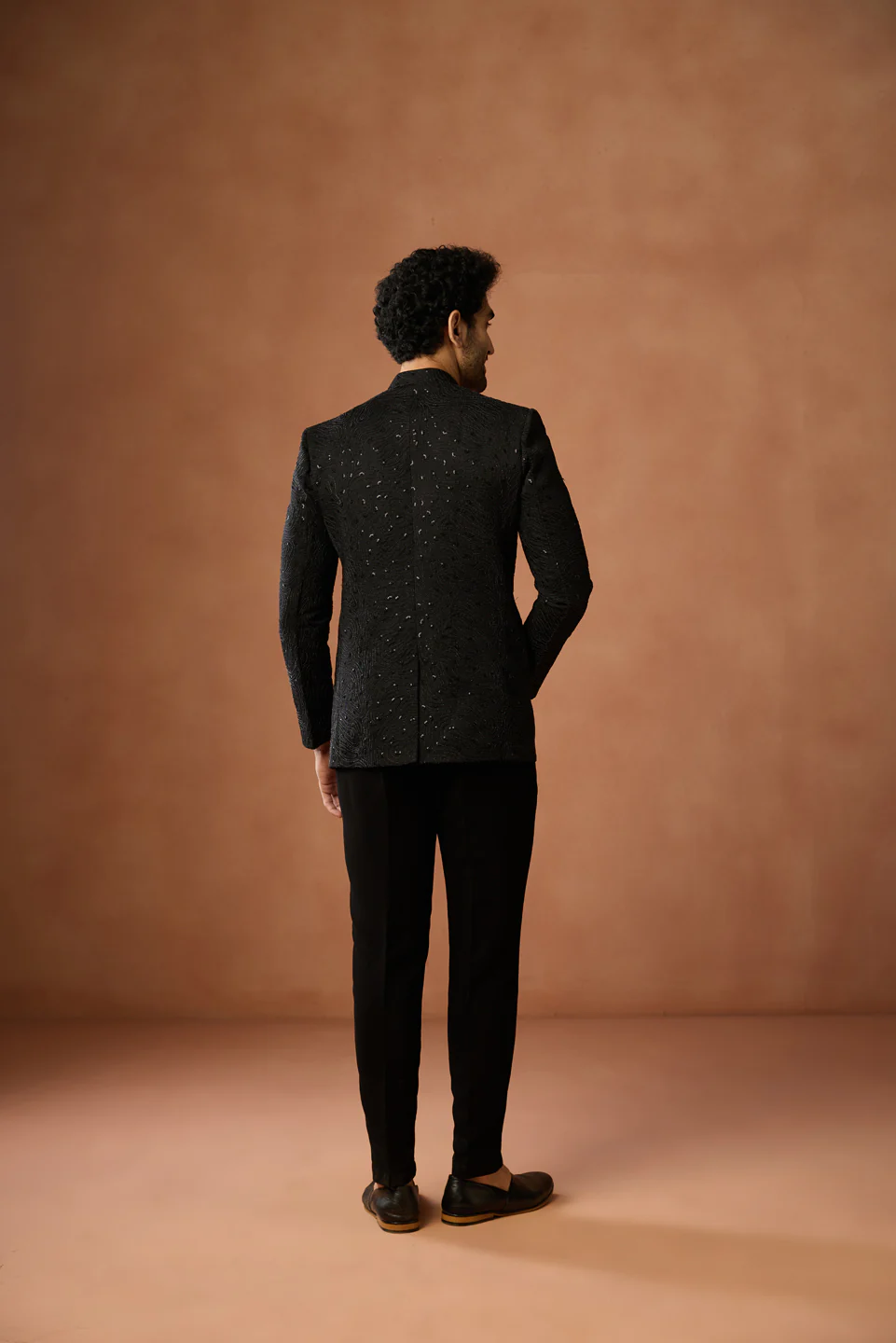 Black Embellished Silk Blend Bandhgala - Image 4