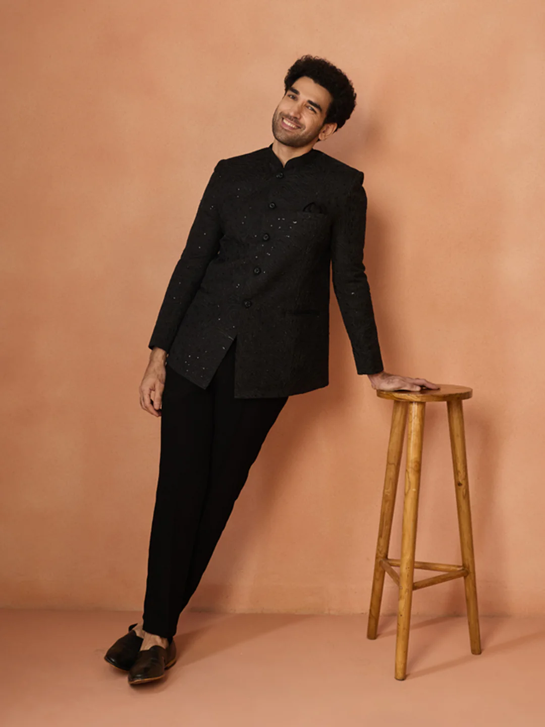 Black Embellished Silk Blend Bandhgala - Image 6