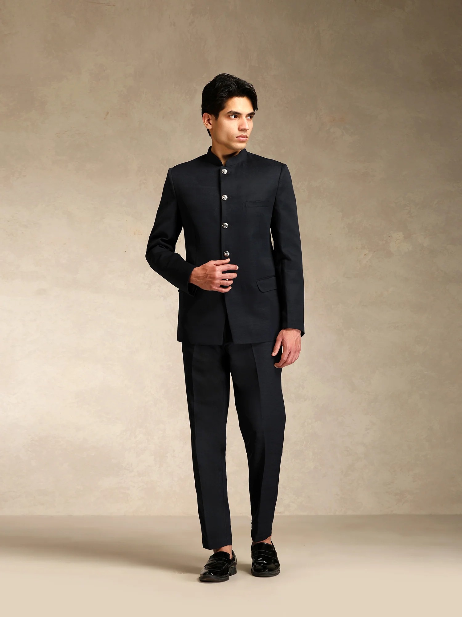 Black Poly Viscose Solid Bandhgala Trouser Set - Image 8