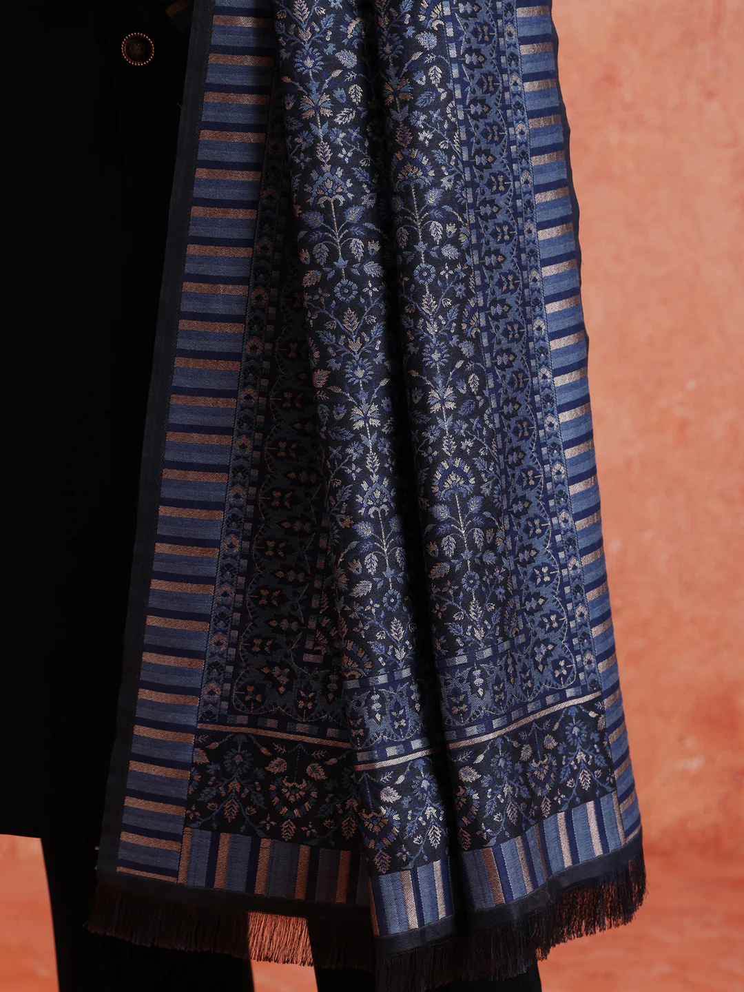 Black Polyester Solid Sherwani Indonesian Trouser Set With Dupatta - Image 9