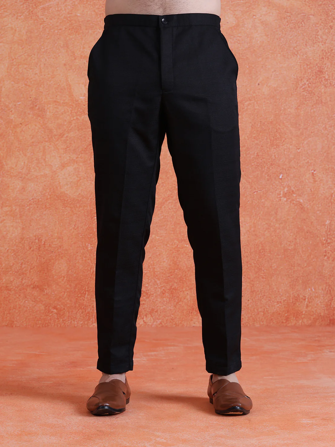 Black Polyviscose Solid Sherwani Trouser Set With Dupatta - Image 6