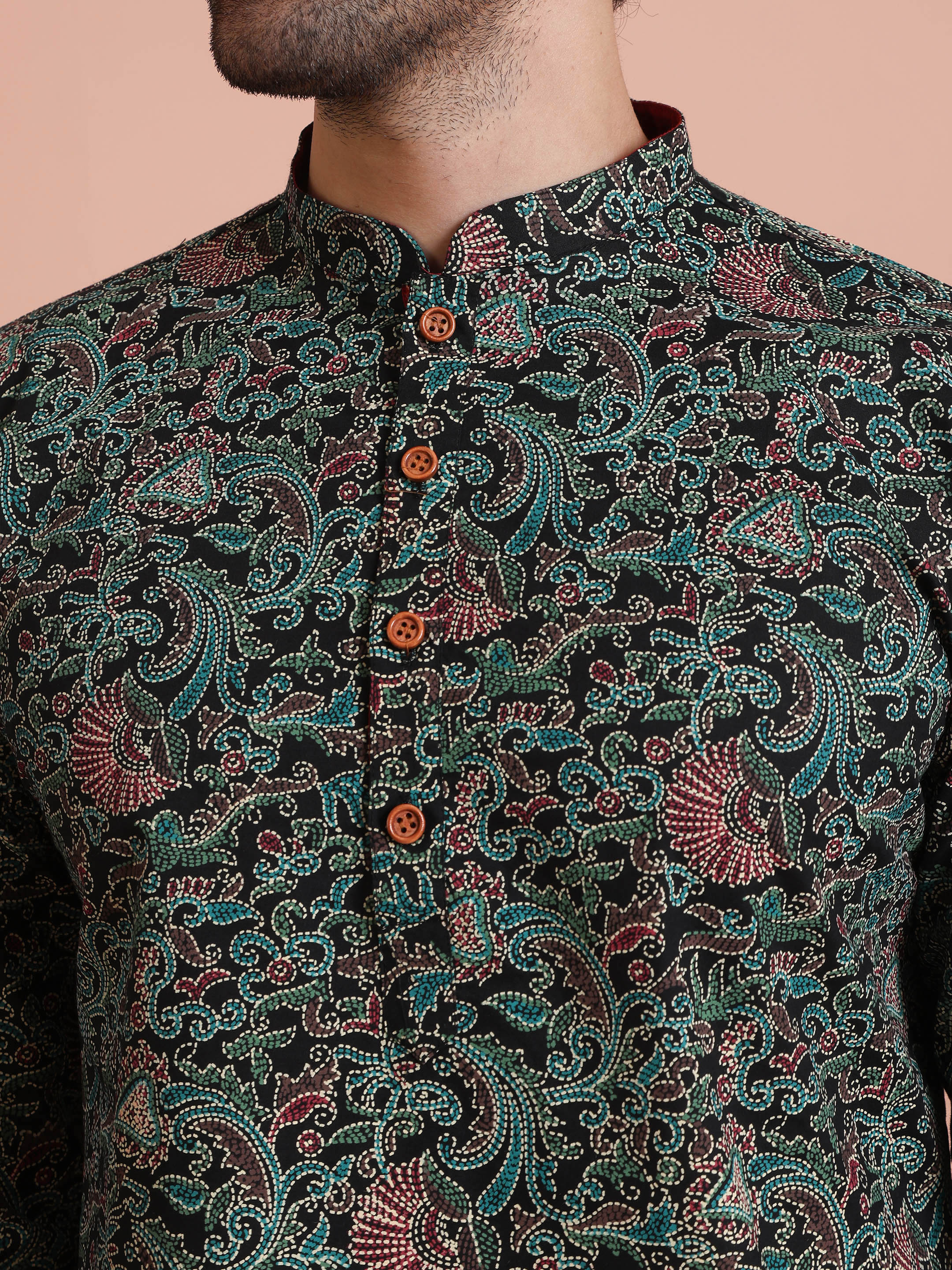 Black Printed Cotton Kurta - Image 2