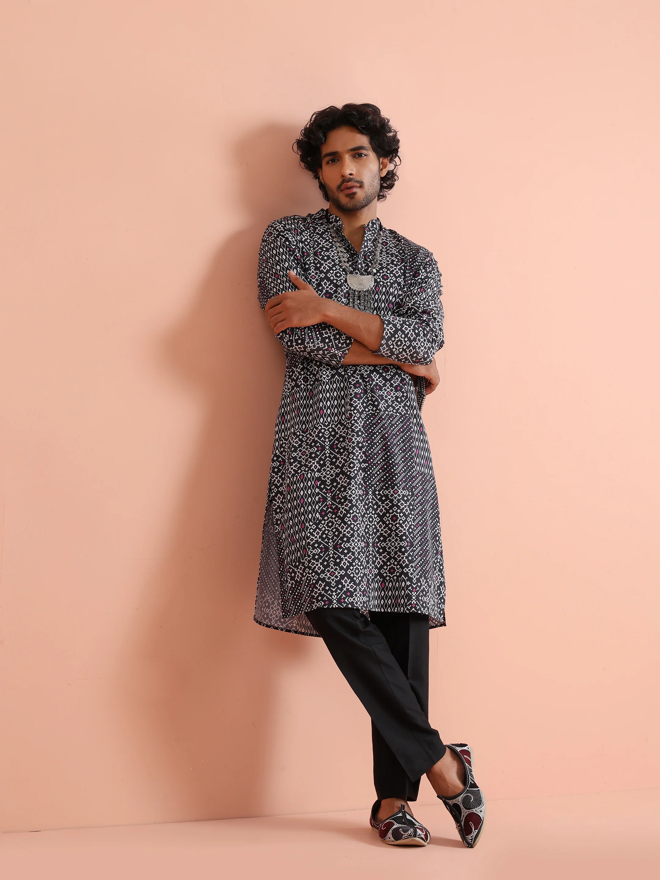 Black Printed Cotton Kurta Trouser