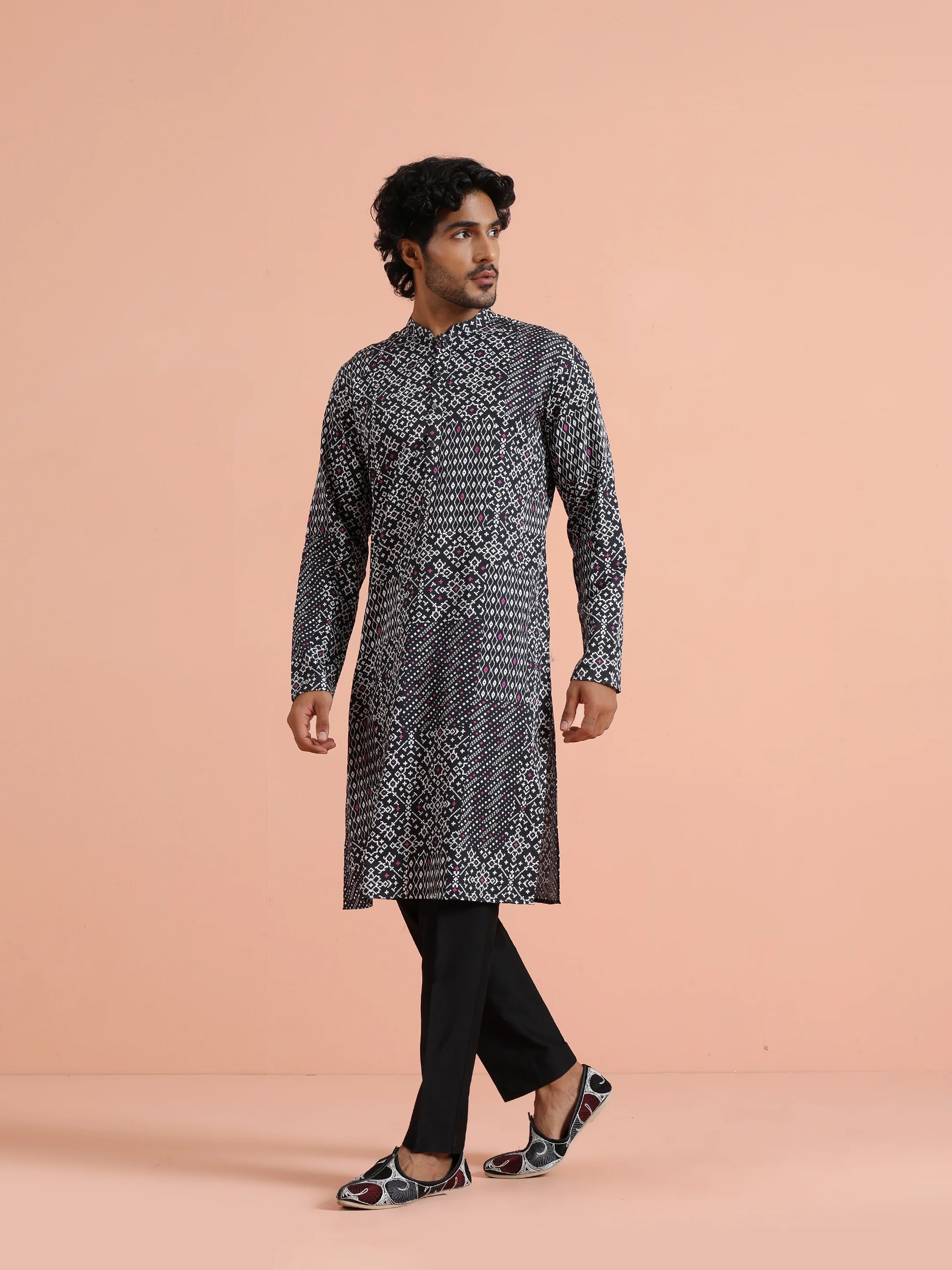 Black Printed Cotton Kurta Trouser - Image 2