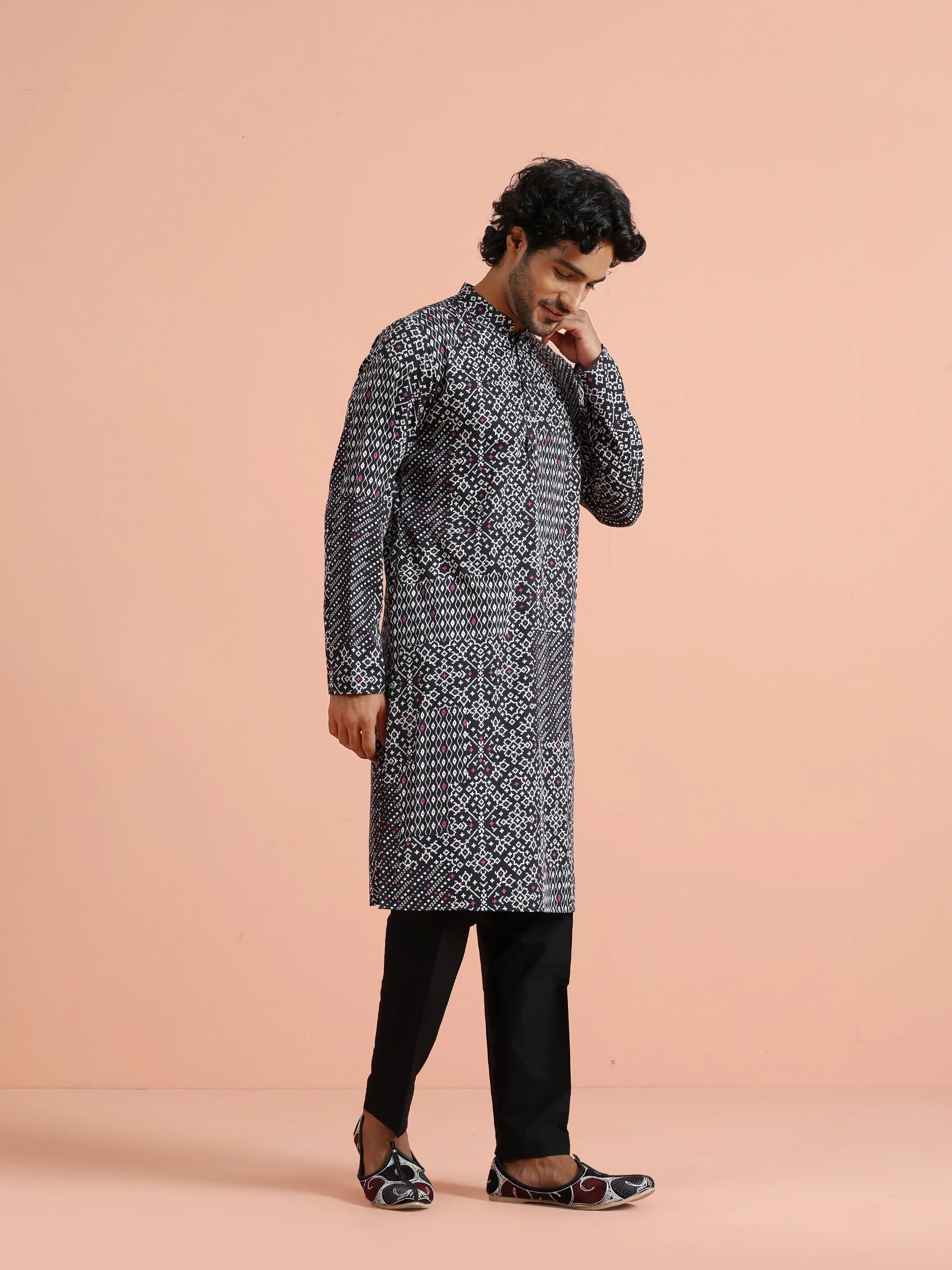 Black Printed Cotton Kurta Trouser - Image 3