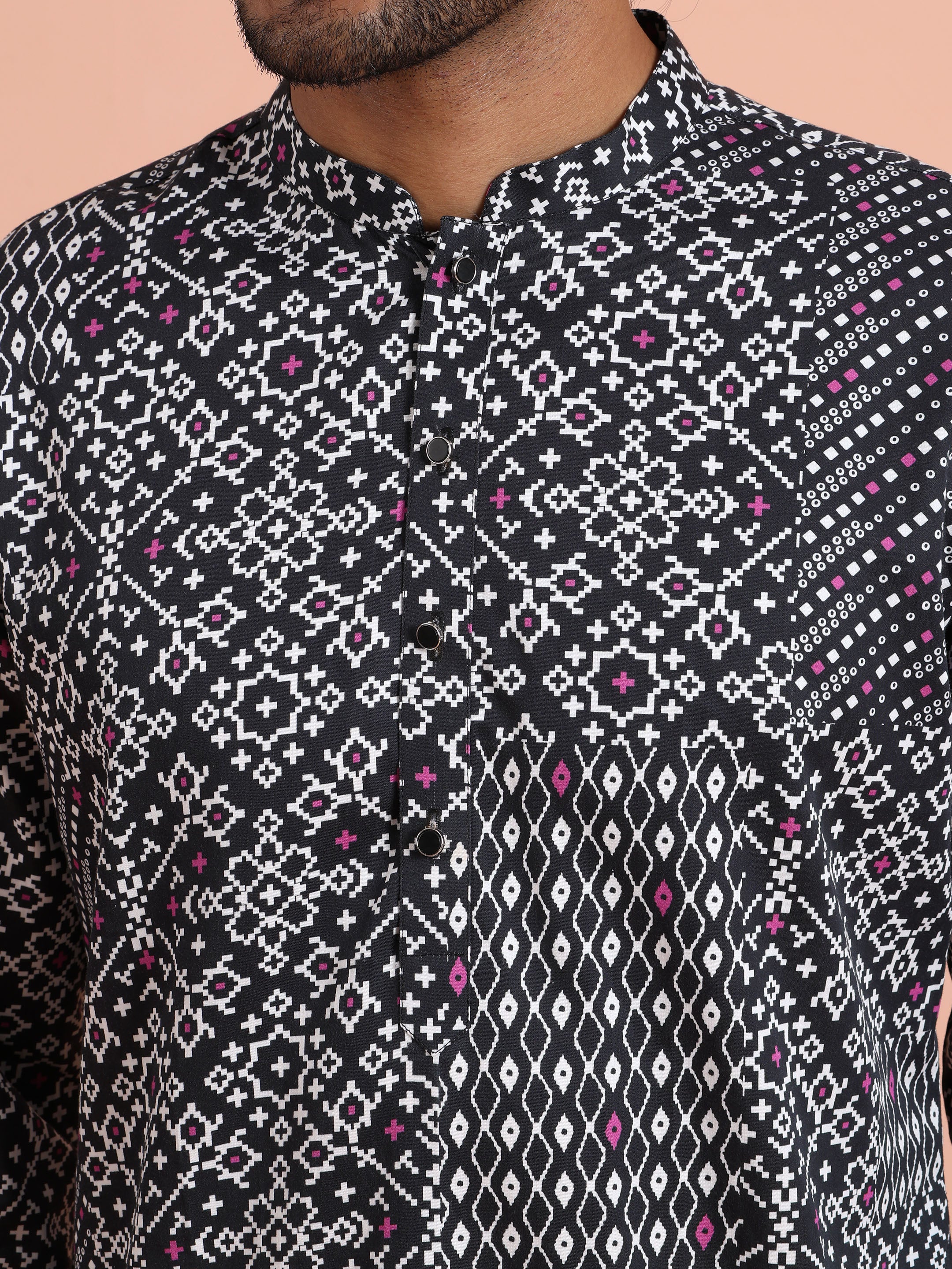 Black Printed Cotton Kurta Trouser - Image 5