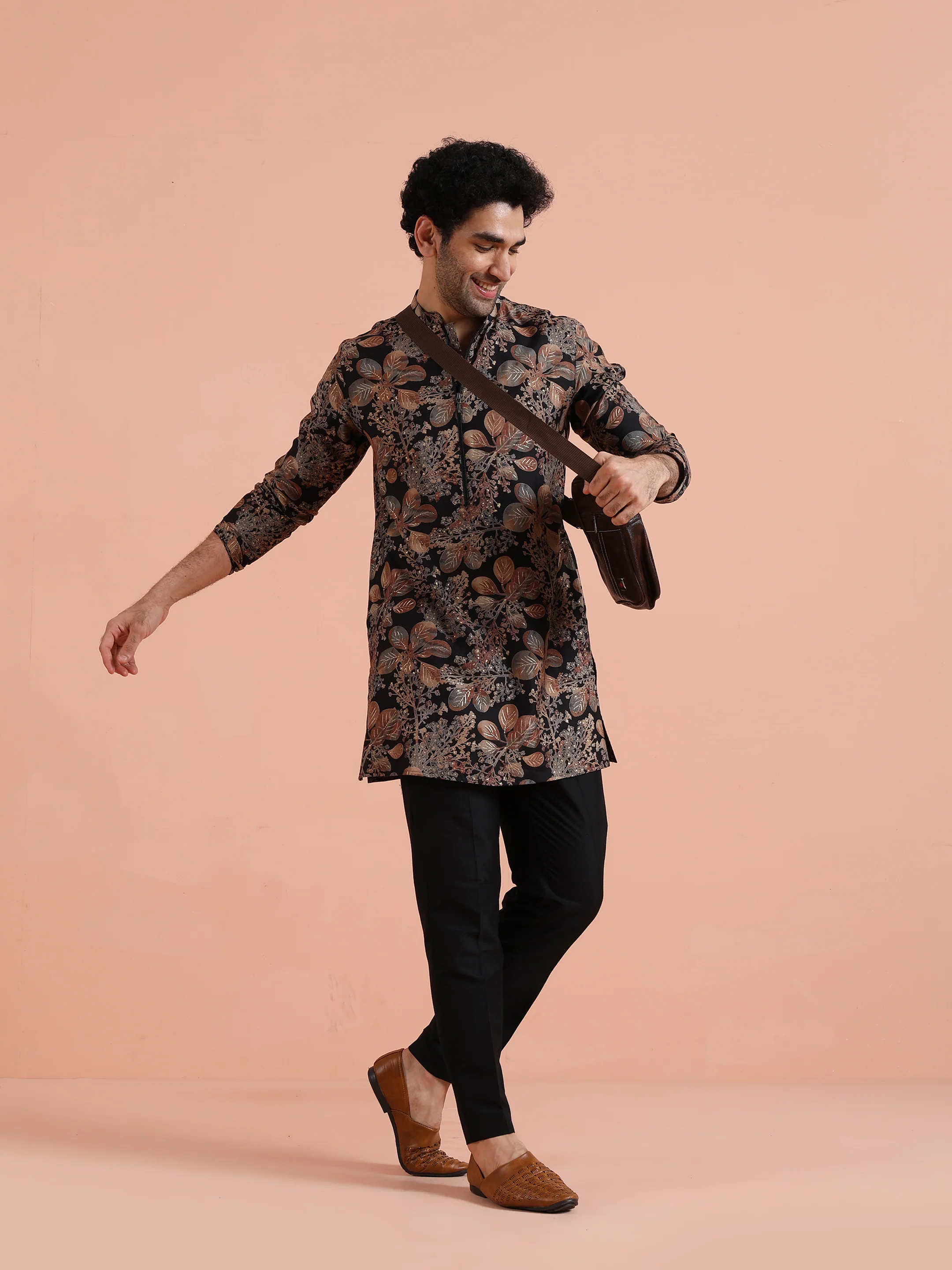 Black Printed Cotton Kurta Trouser Set