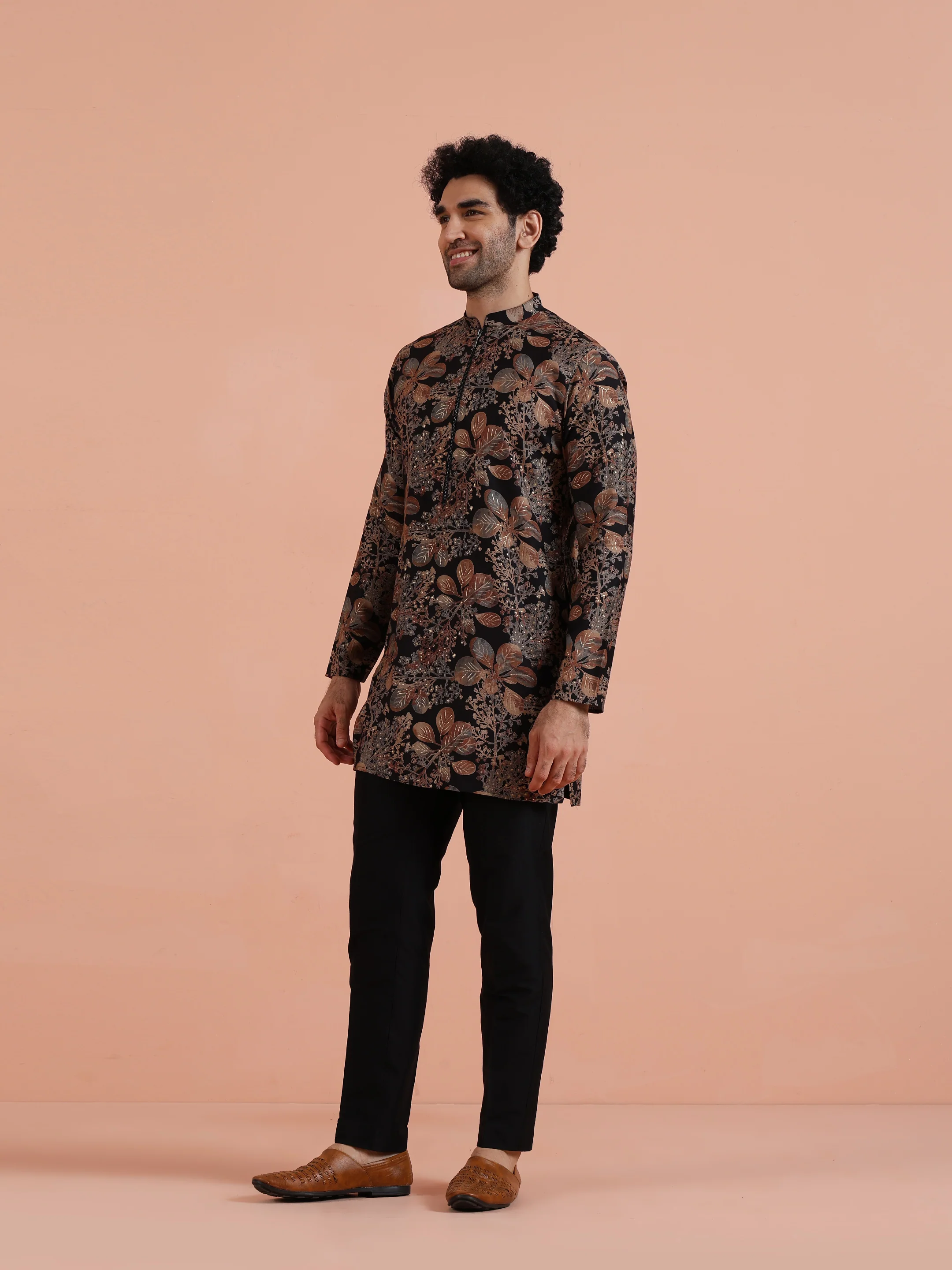 Black Printed Cotton Kurta Trouser Set - Image 2