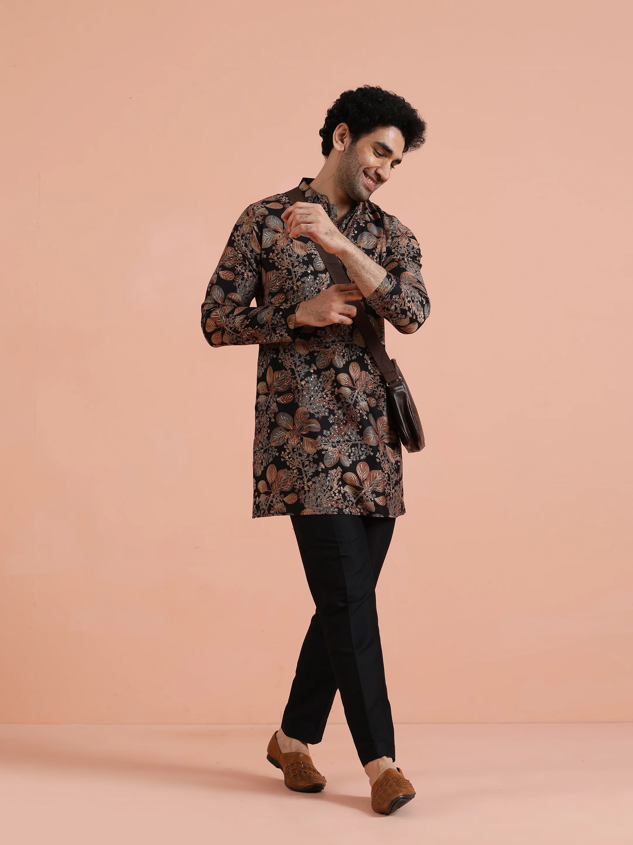 Black Printed Cotton Kurta Trouser Set - Image 7