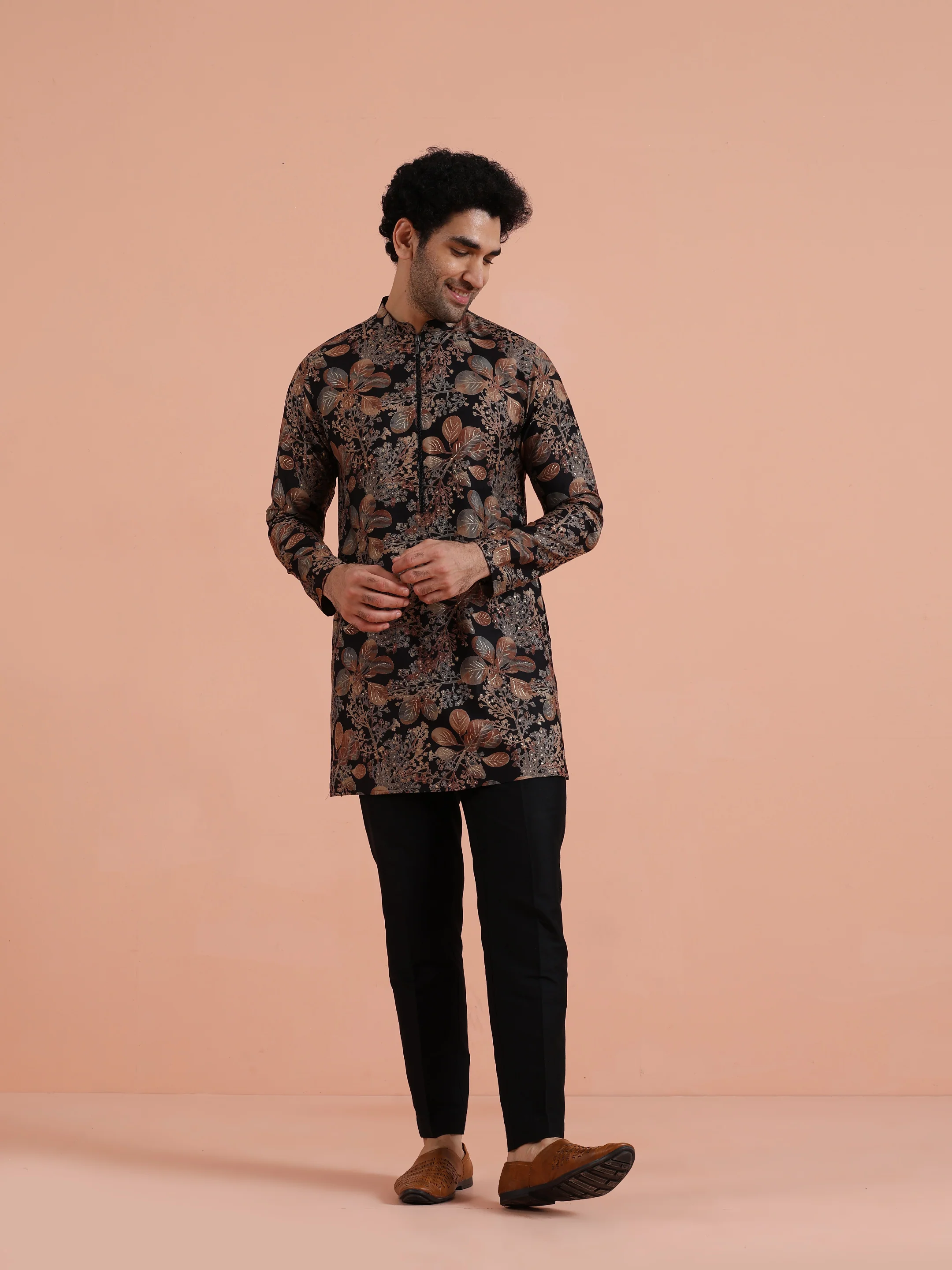 Black Printed Cotton Kurta Trouser Set - Image 8