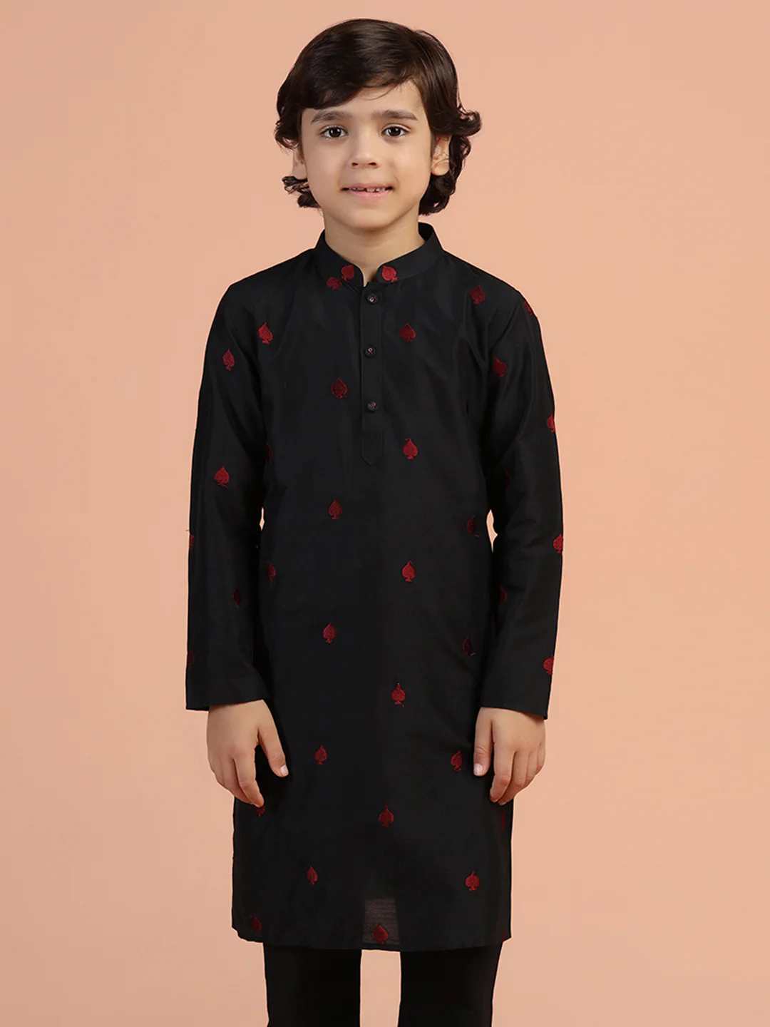 Black Red Embroidered Kurta