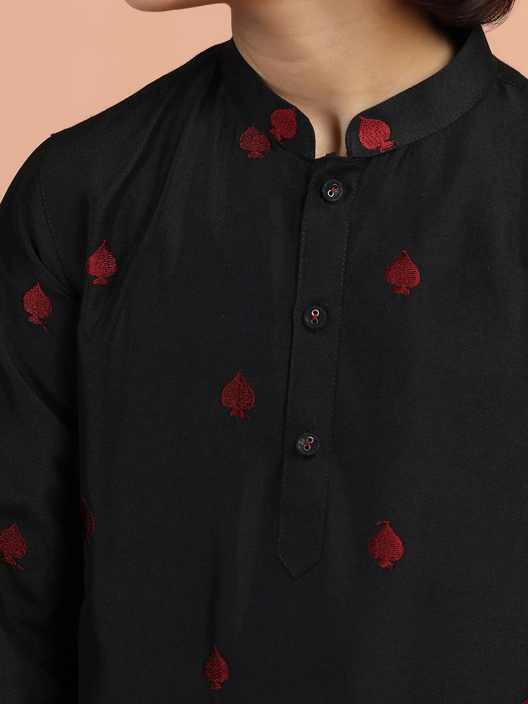 Black Red Embroidered Kurta - Image 5