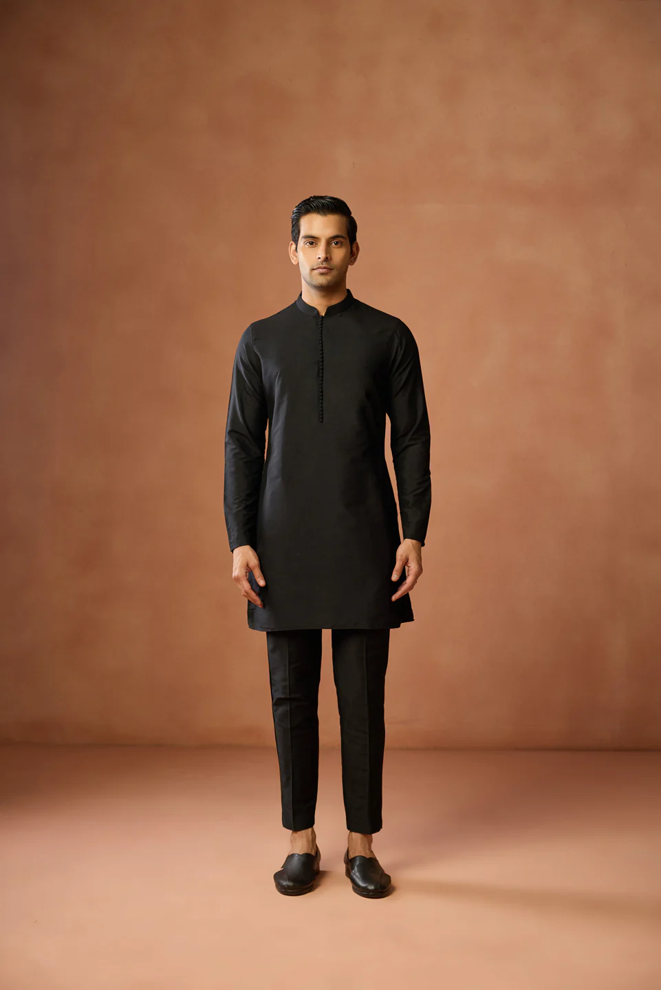 Black Silk Blend Brocade Jacket Kurta Trouser Set - Image 7