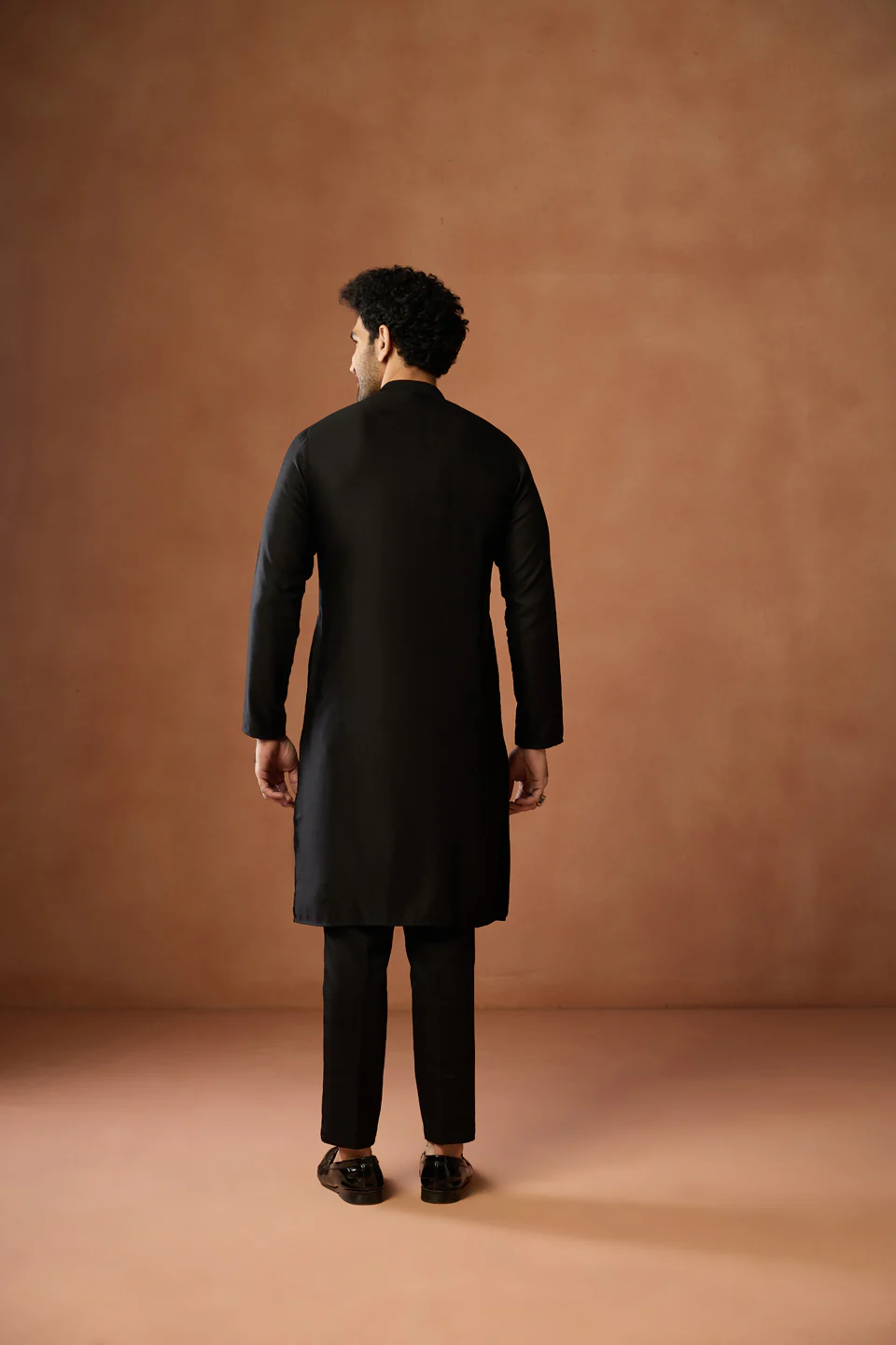 Black Silk Blend Embroidered Front Open Kurta - Image 4