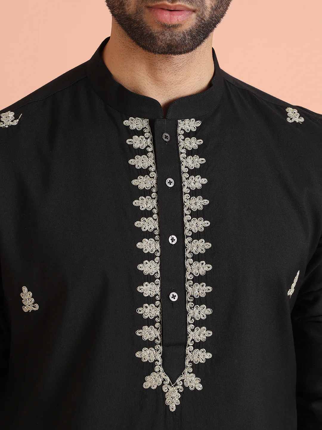 Black Silk Blend Embroidered Kurta - Image 5