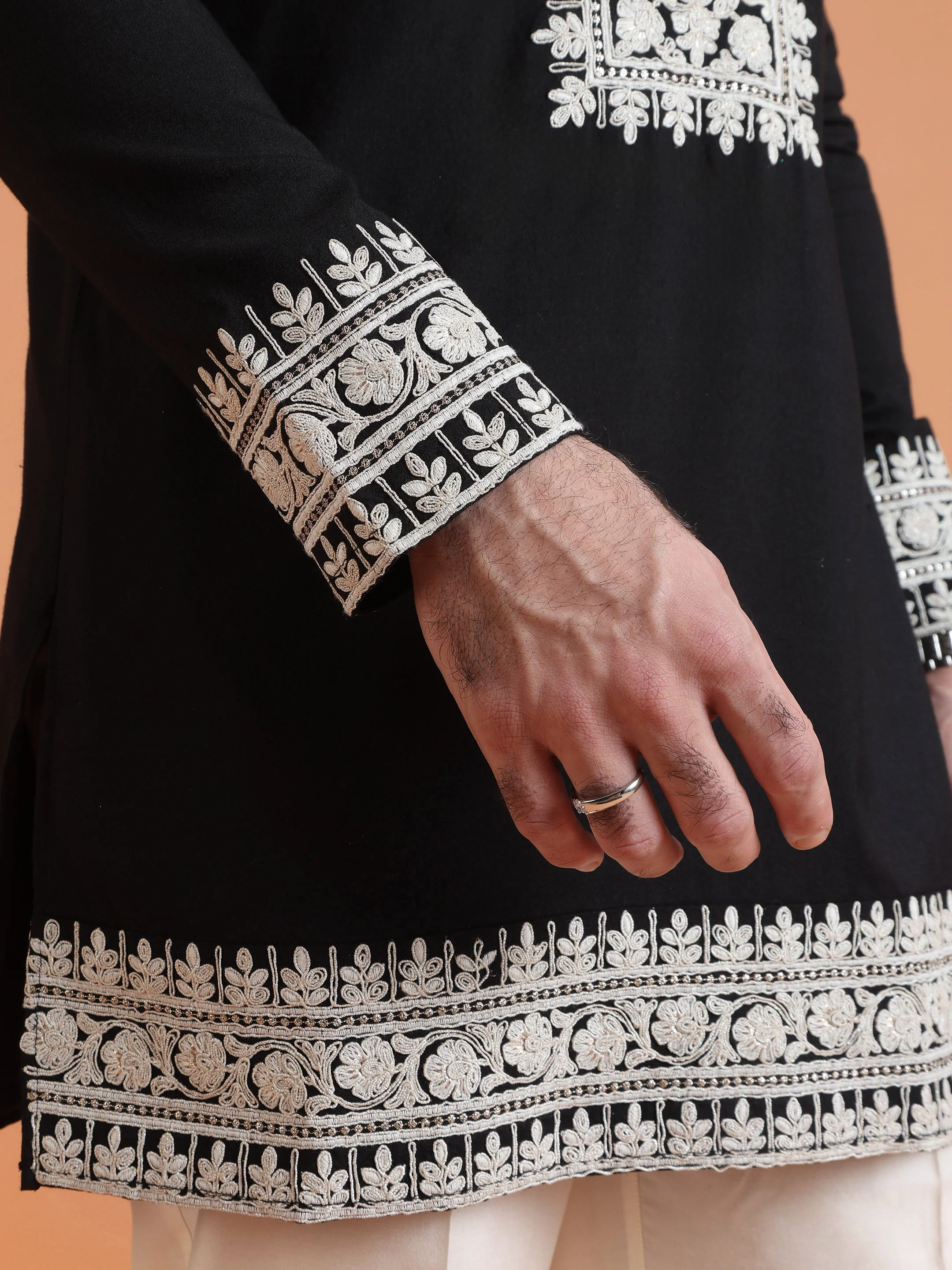 Black Silk Blend Embroidered Mid Kurta - Image 6