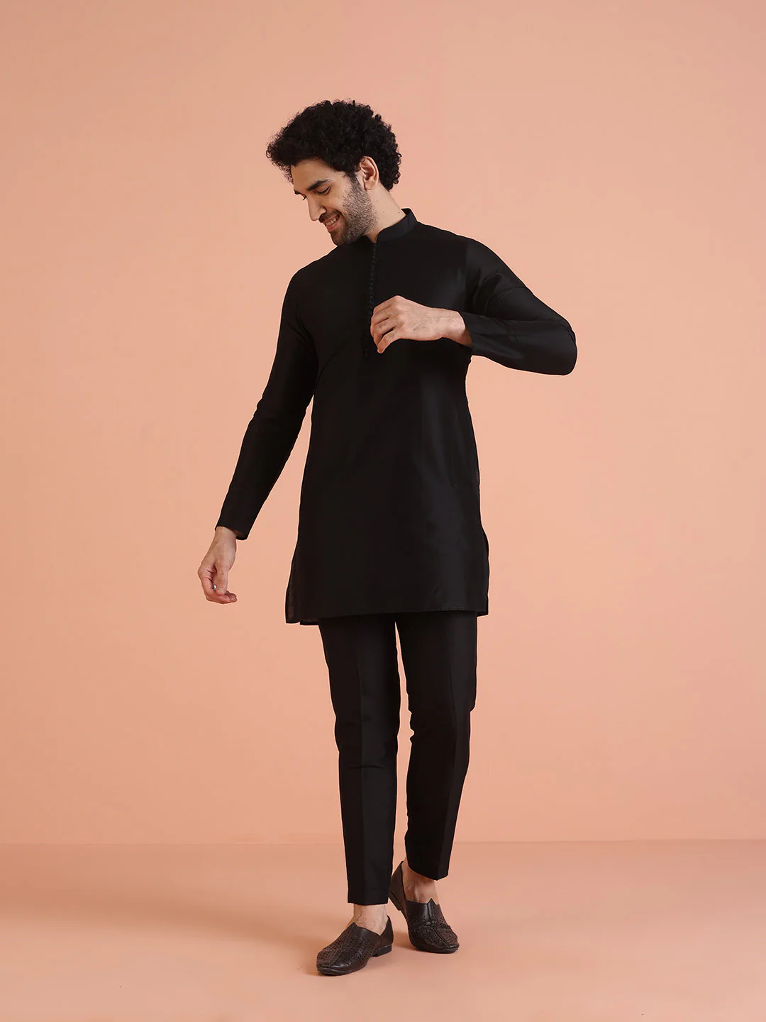 Black Silk Blend Embroidered Nehru Jacket Set - Image 5