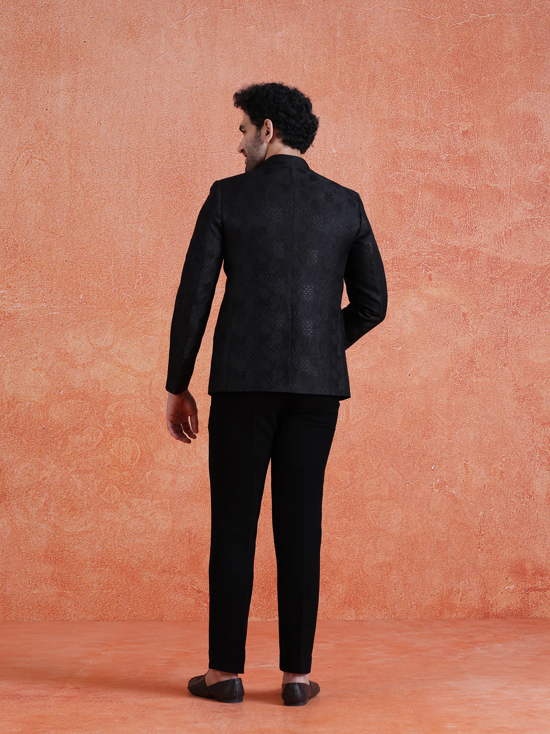 Black Silk Blend Jacquard Bandhgala - Image 4