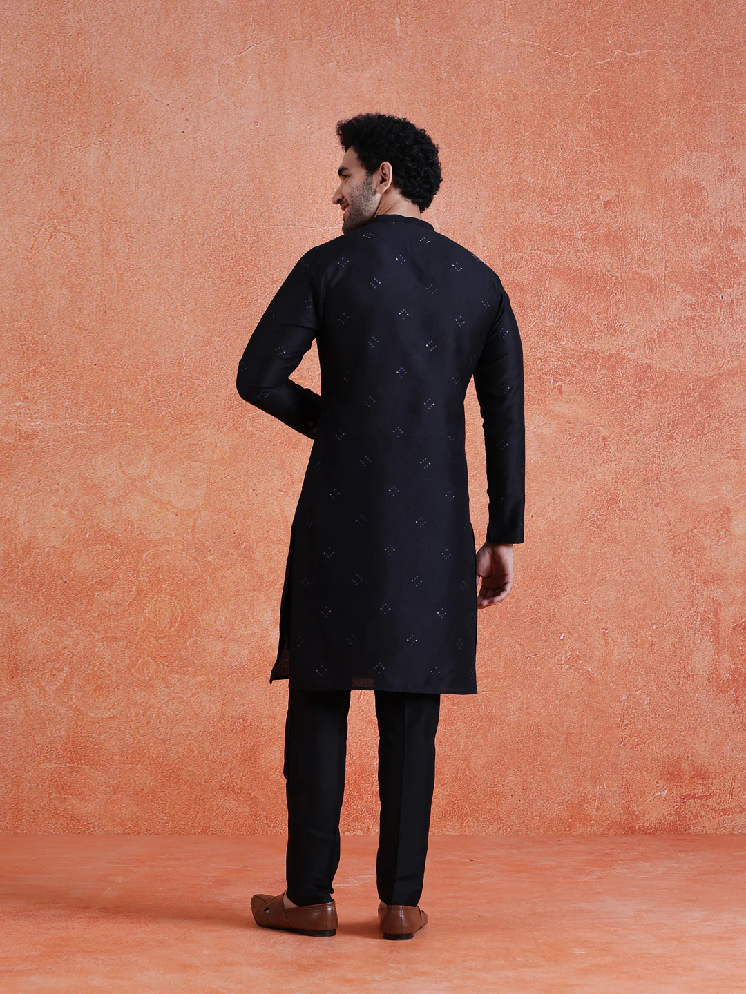Black Silk Blend Jacquard Kurta Trouser Set - Image 4