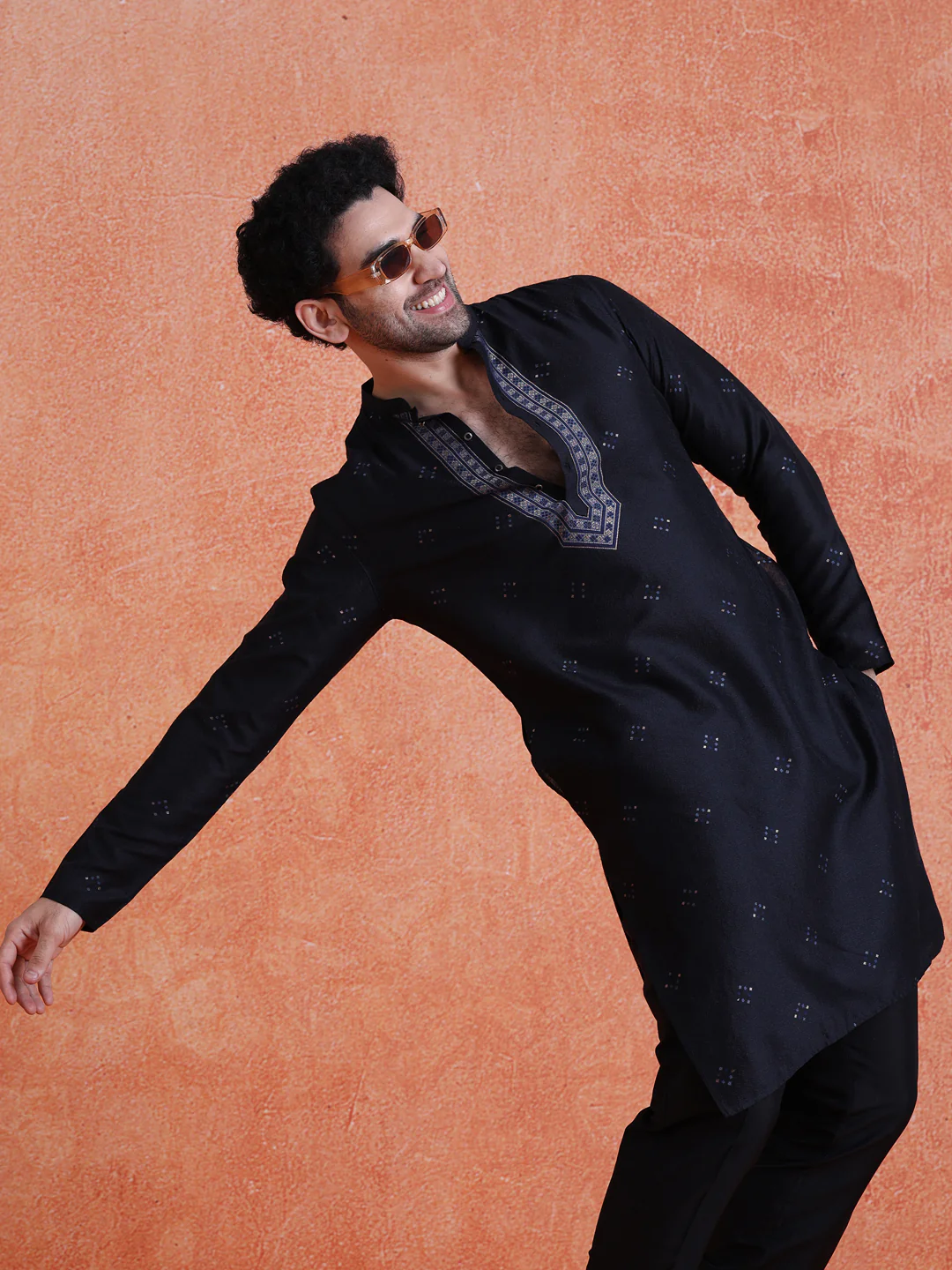 Black Silk Blend Jacquard Kurta Trouser Set - Image 8