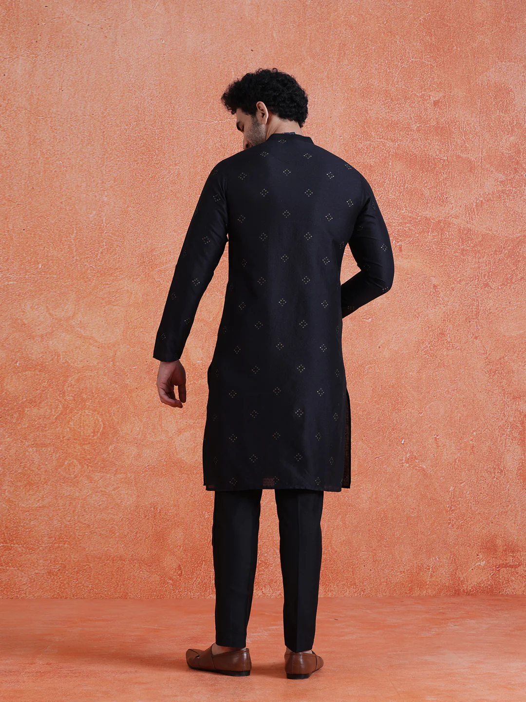 Black Silk Blend Jacquard Kurta Trouser Set - Image 4