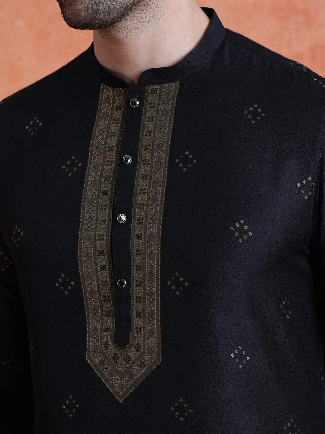 Black Silk Blend Jacquard Kurta Trouser Set - Image 5