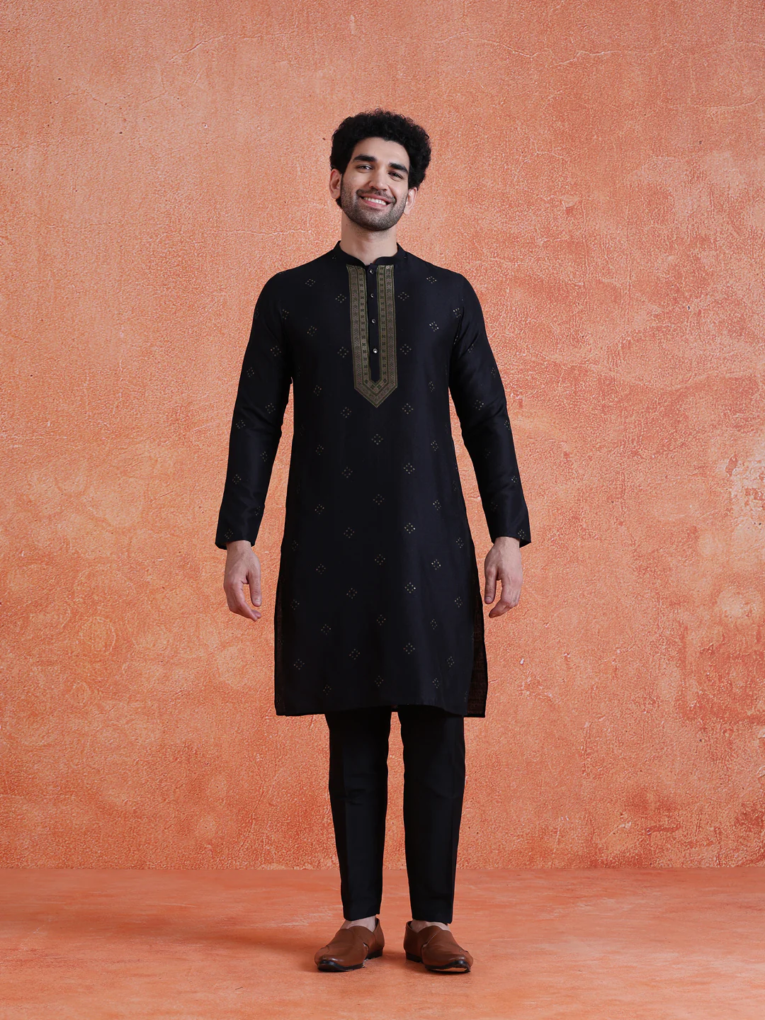 Black Silk Blend Jacquard Kurta Trouser Set - Image 7