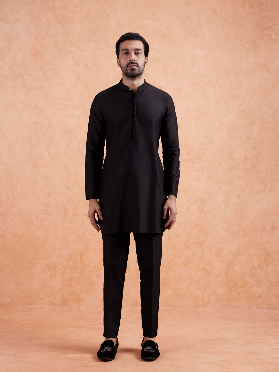 Black Jacquard Silk Blend Kurta Jacket Set - Image 9