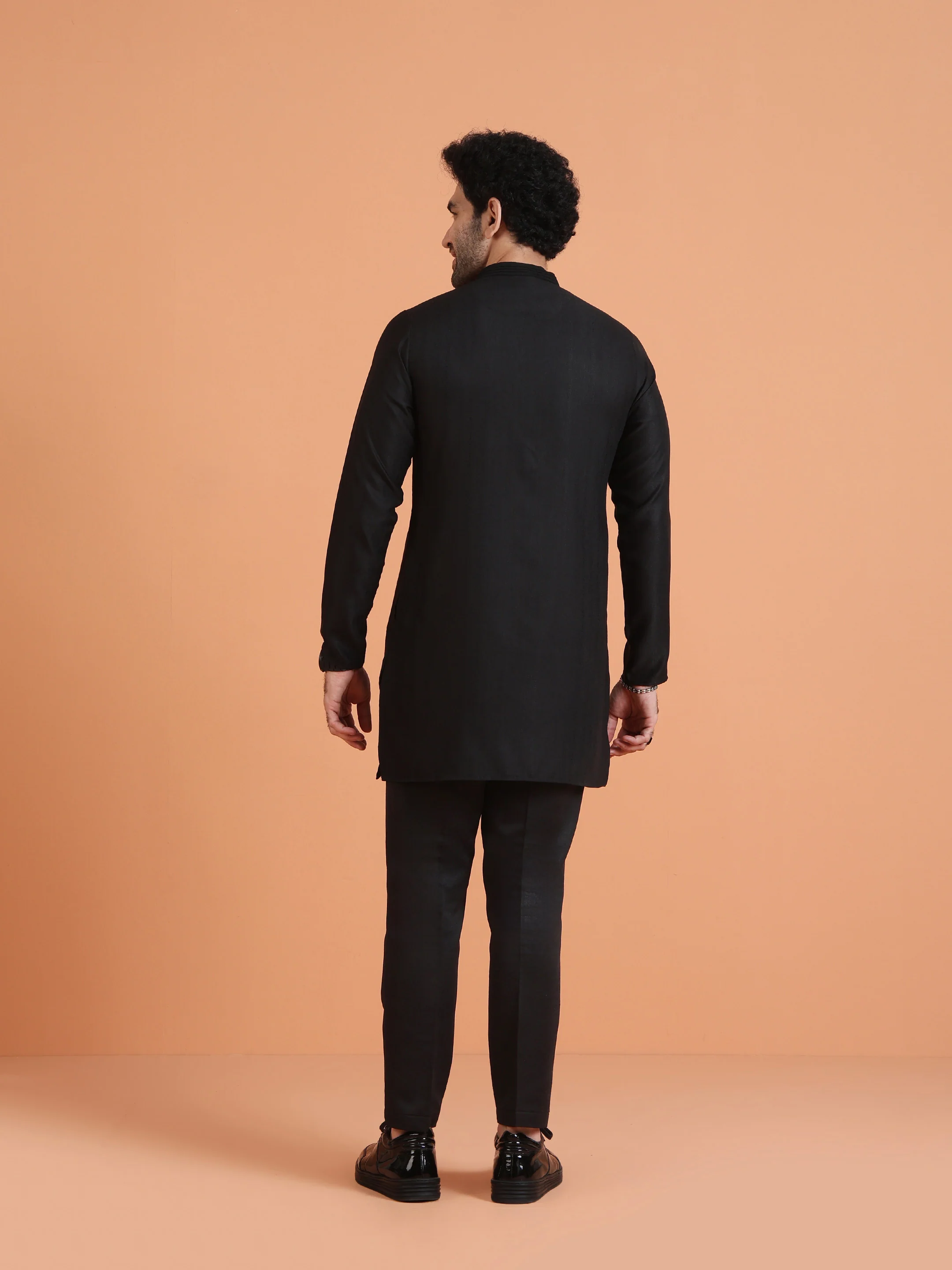 Black Silk Blend Kurta with Trouser Set - Image 4