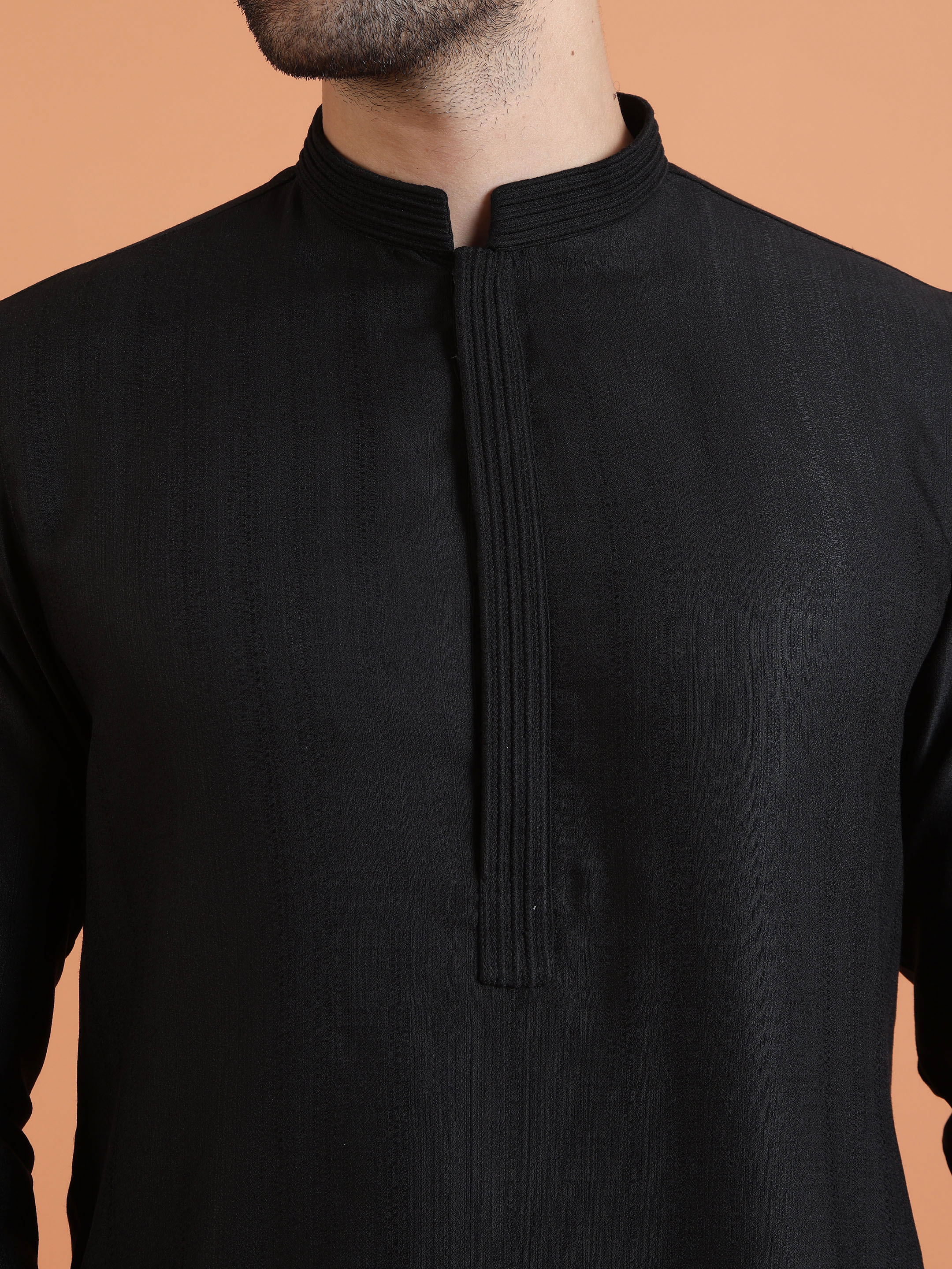 Black Silk Blend Kurta with Trouser Set - Image 5