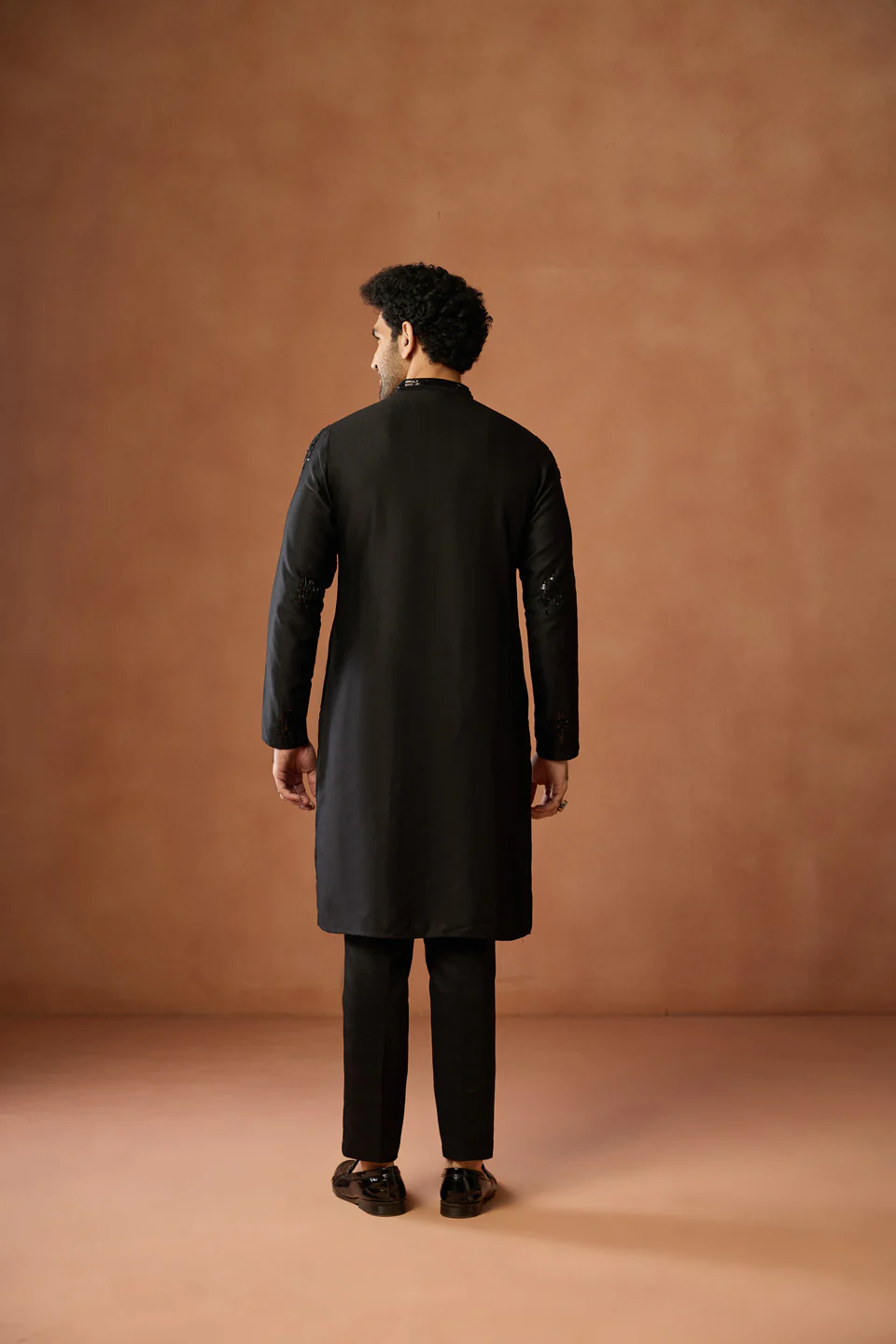 Black Silk Blend Sequin Embroidered Kurta Trouser Set - Image 4