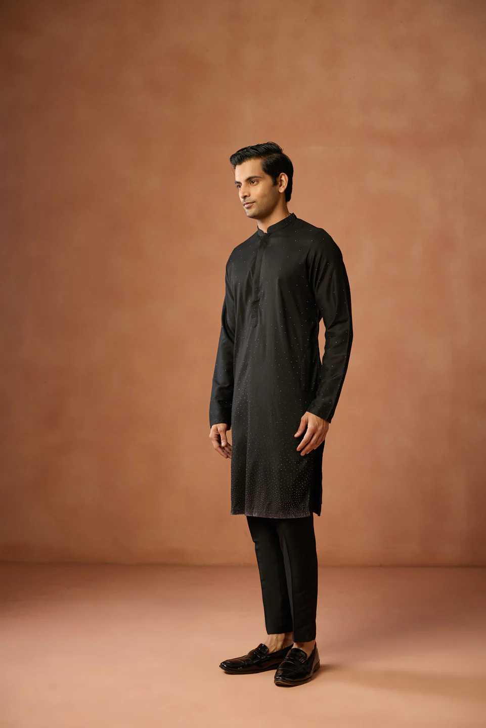 Black Silk Blend Sequin Kurta Trouser Set - Image 2