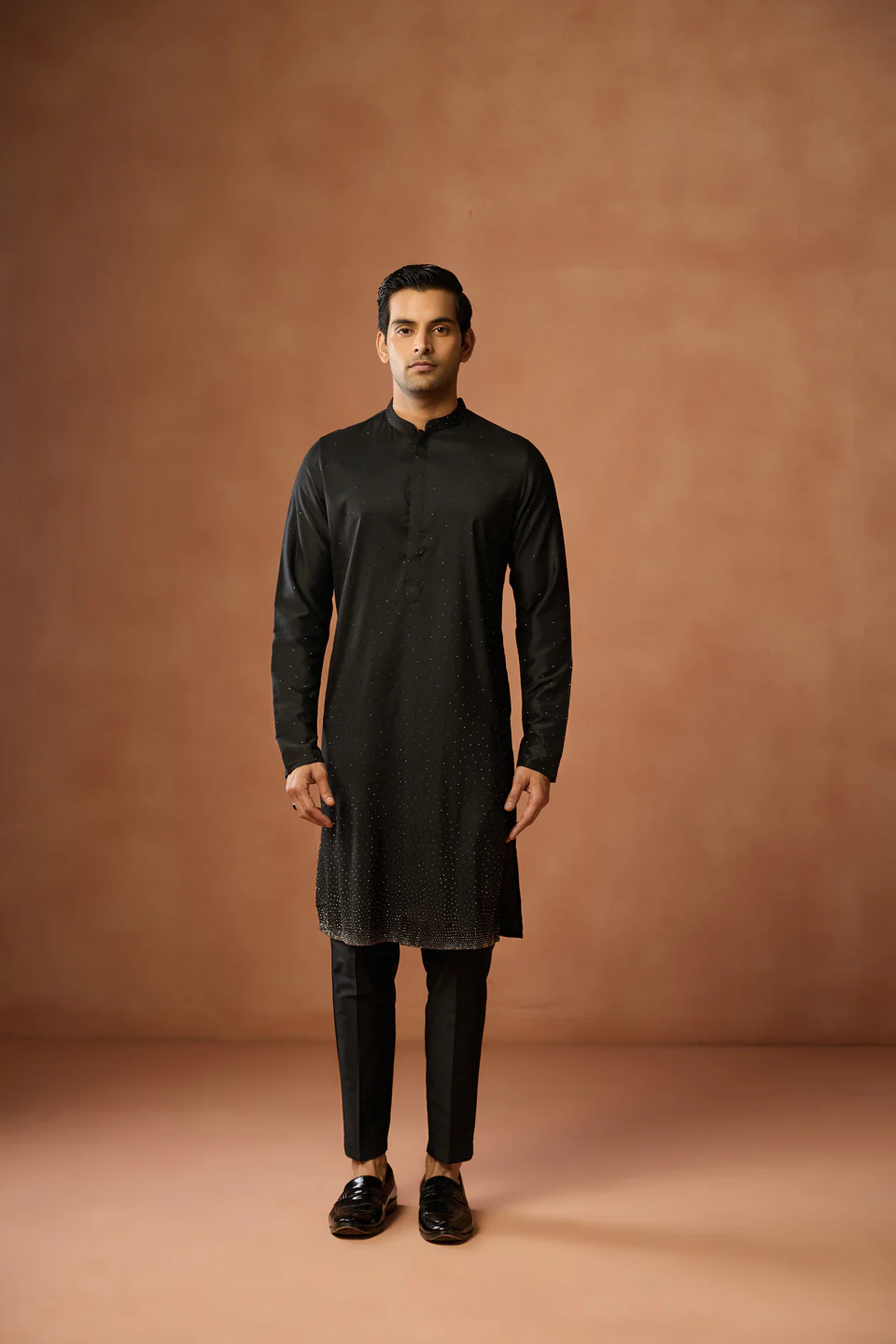 Black Silk Blend Sequin Kurta Trouser Set - Image 3