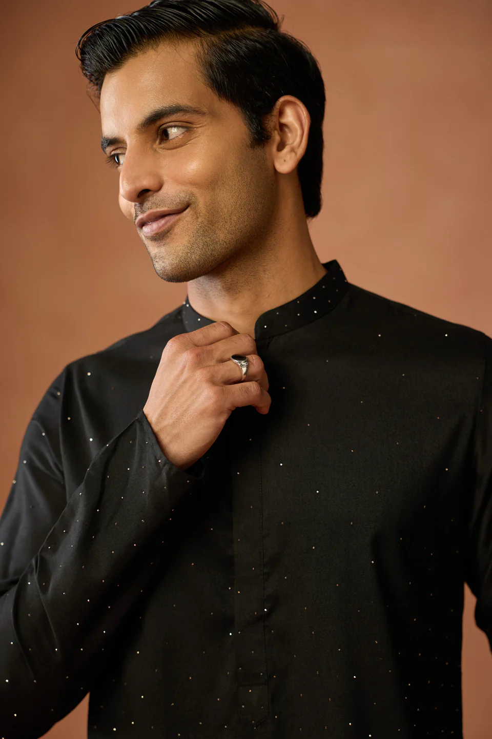 Black Silk Blend Sequin Kurta Trouser Set - Image 5