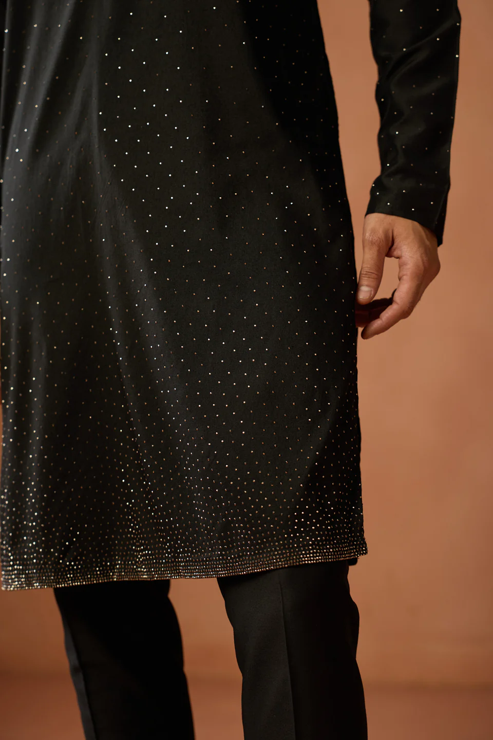 Black Silk Blend Sequin Kurta Trouser Set - Image 6