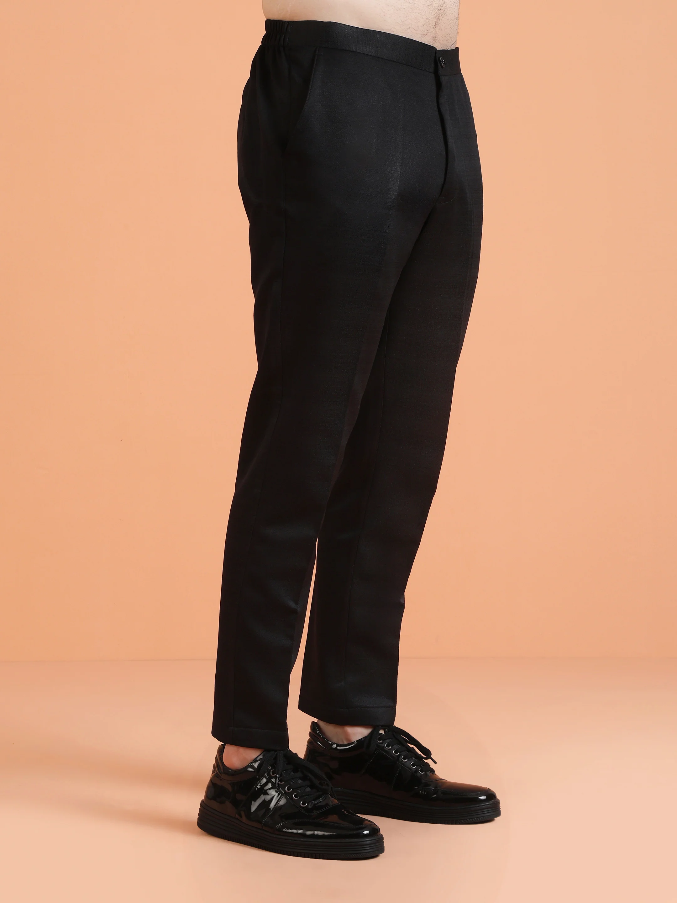 Black Silk Blend Solid Trouser - Image 3