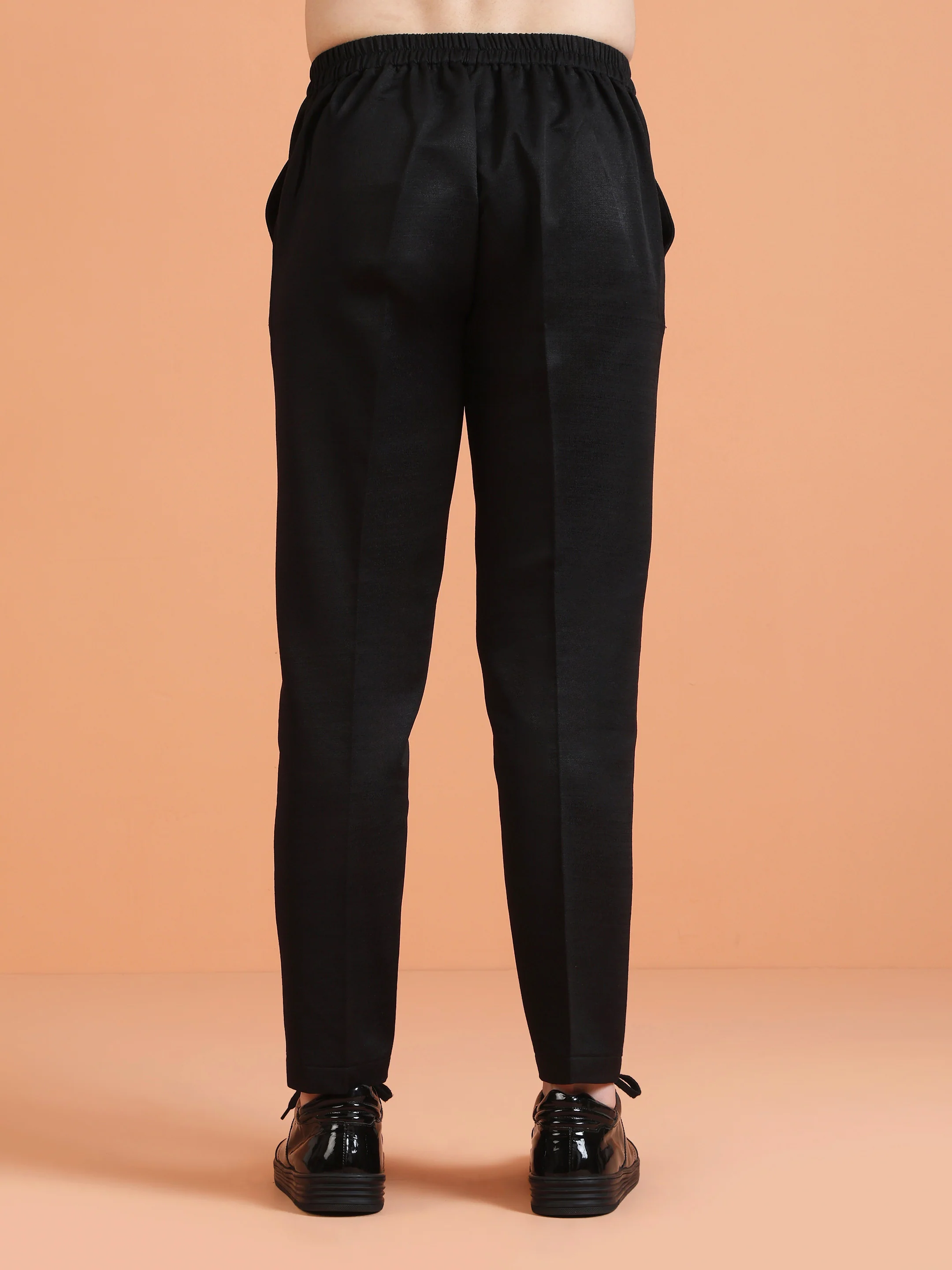 Black Silk Blend Solid Trouser - Image 4