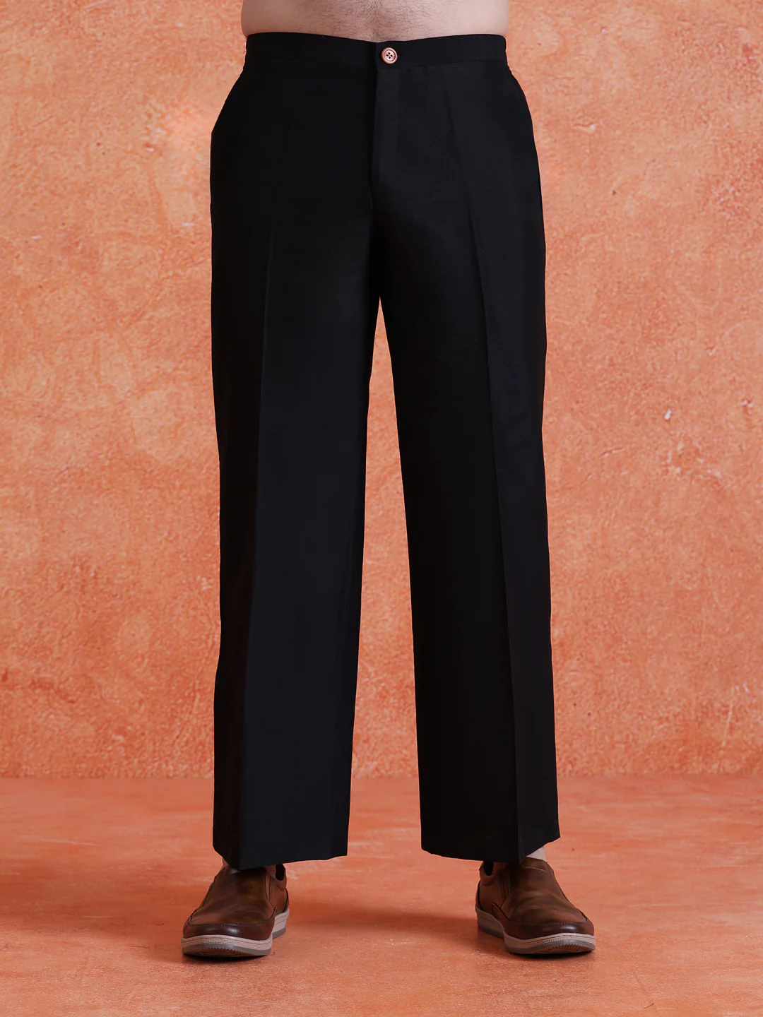Black Silk Blend Solid Wide Leg Trouser