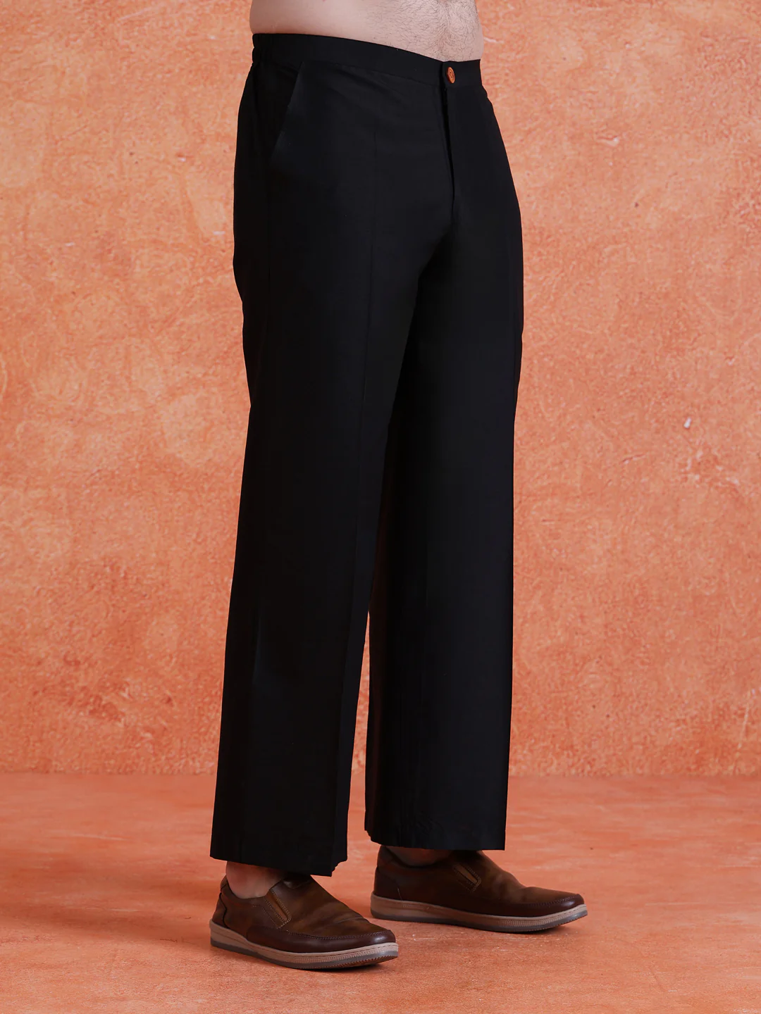 Black Silk Blend Solid Wide Leg Trouser - Image 2