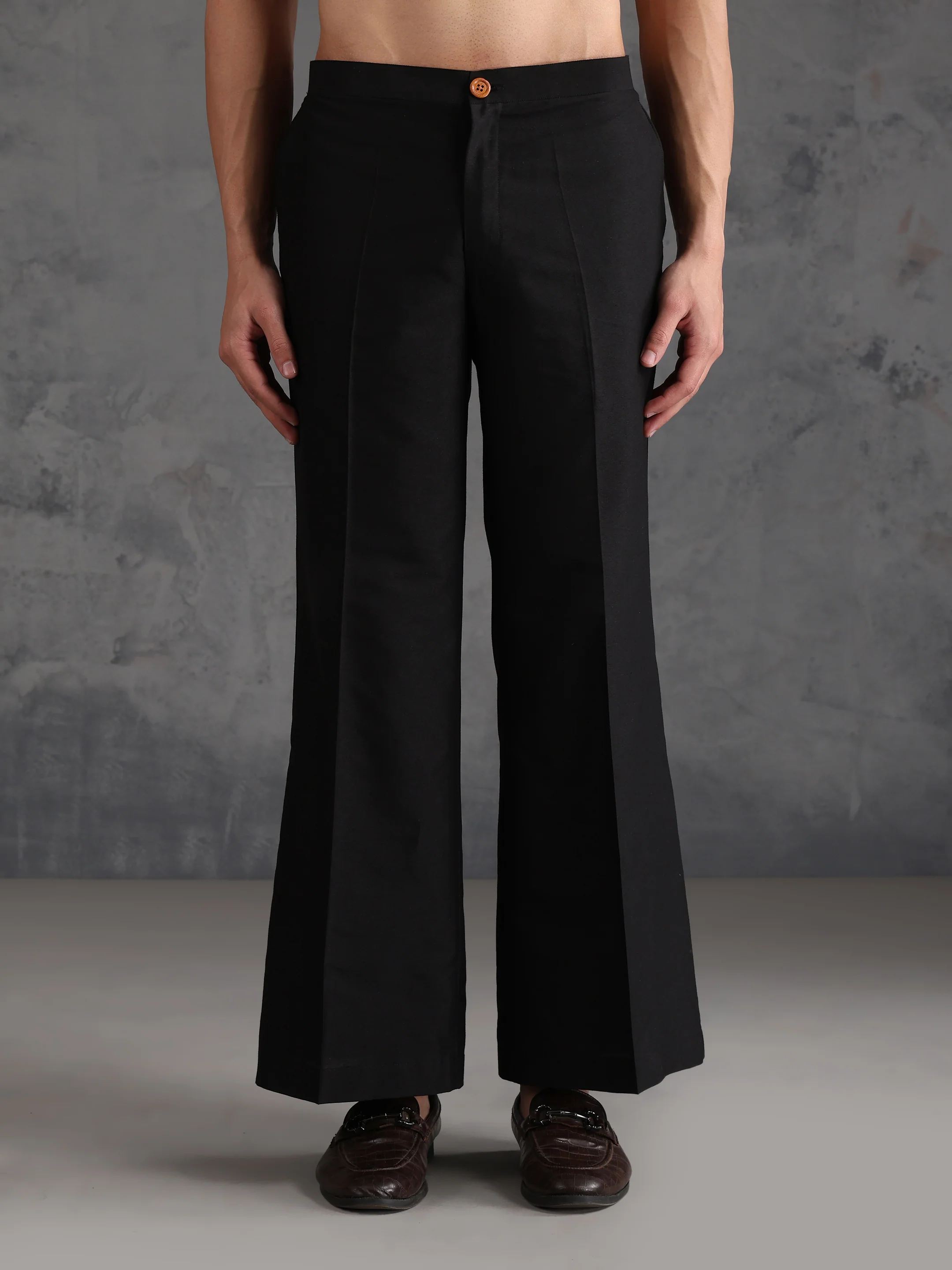 Black Silk Blend Solid Wide Leg Trouser