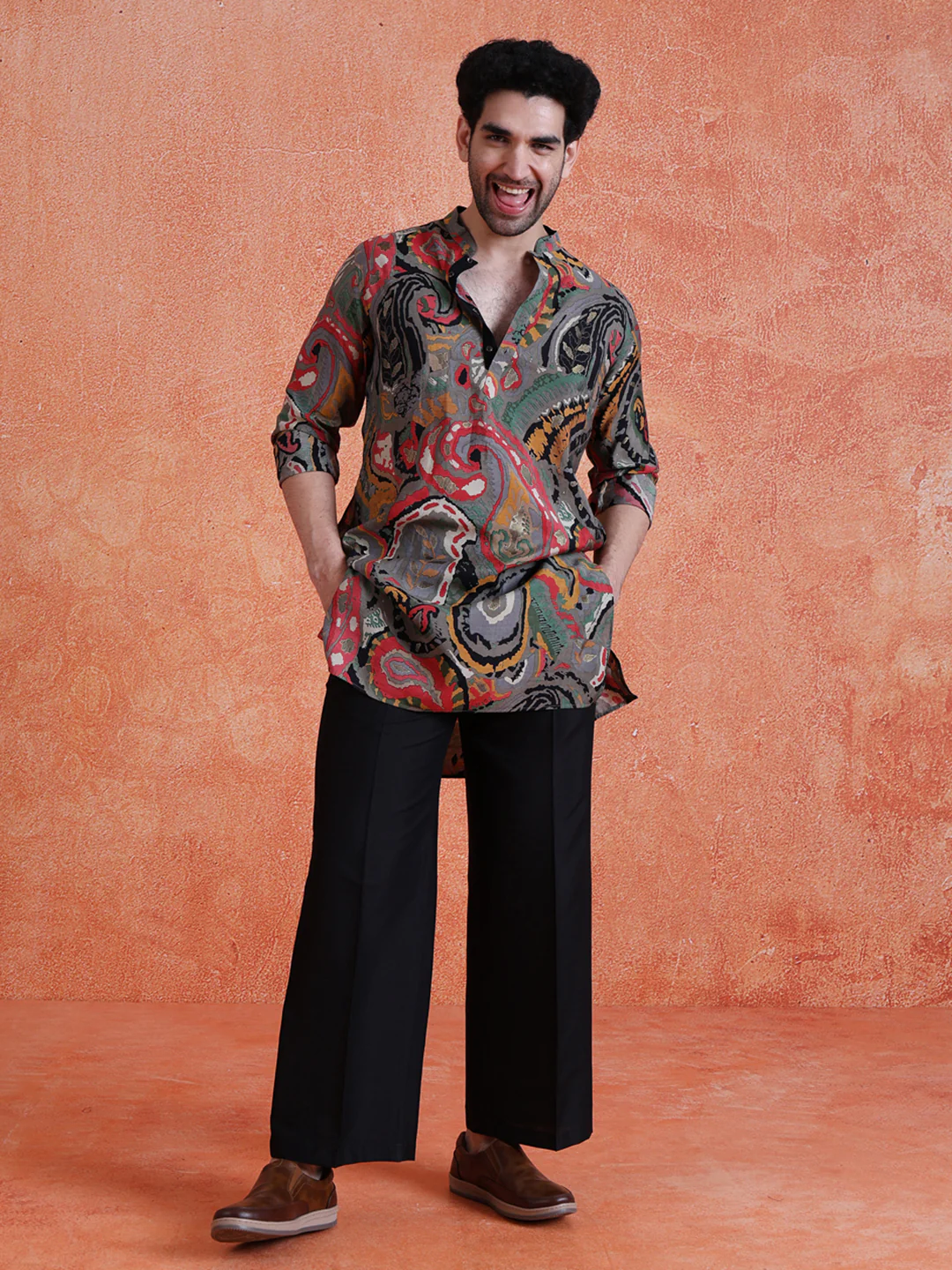 Black Silk Blend Solid Wide Leg Trouser - Image 5