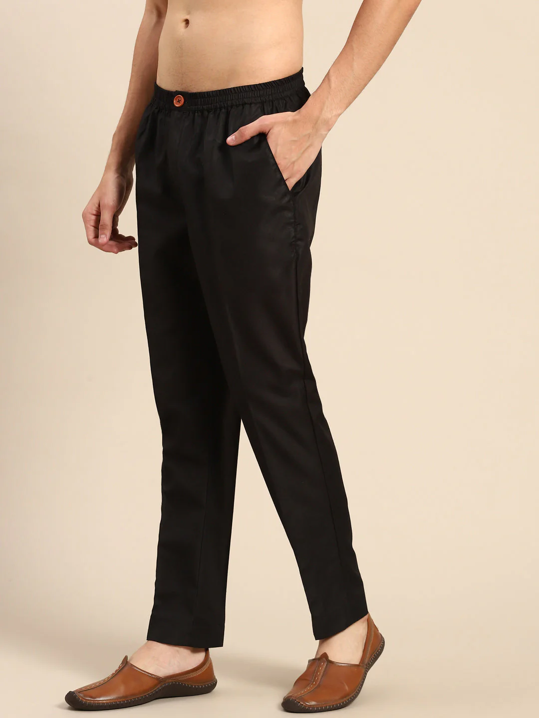Black Solid Cotton Blend Trouser - Image 2