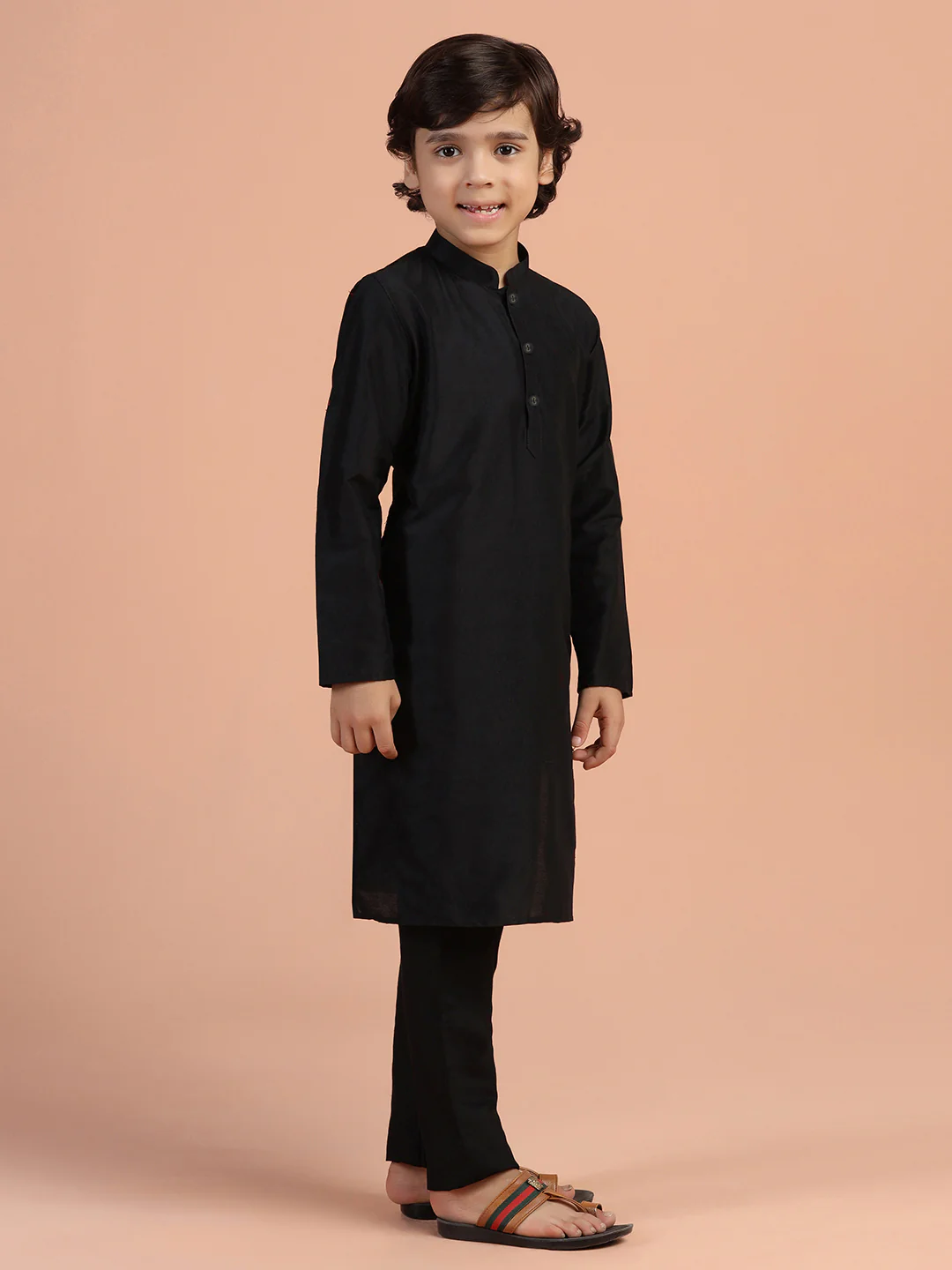 Black Solid Kids Kurta Pyjama Set - Image 3
