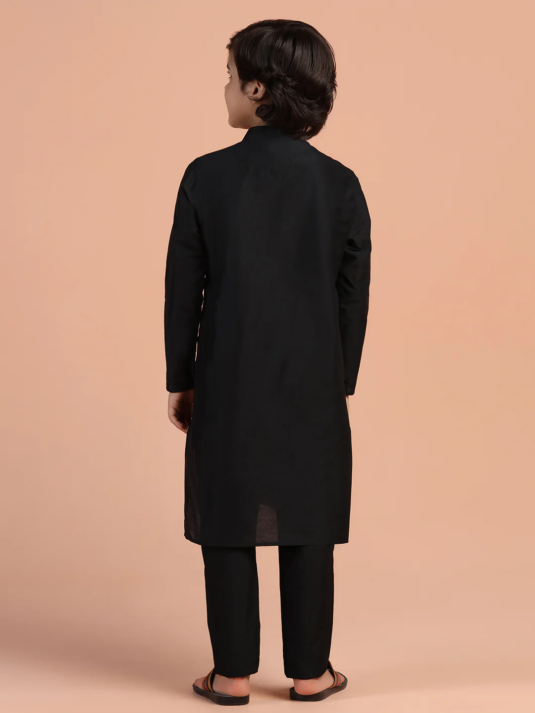 Black Solid Kids Kurta Pyjama Set - Image 4