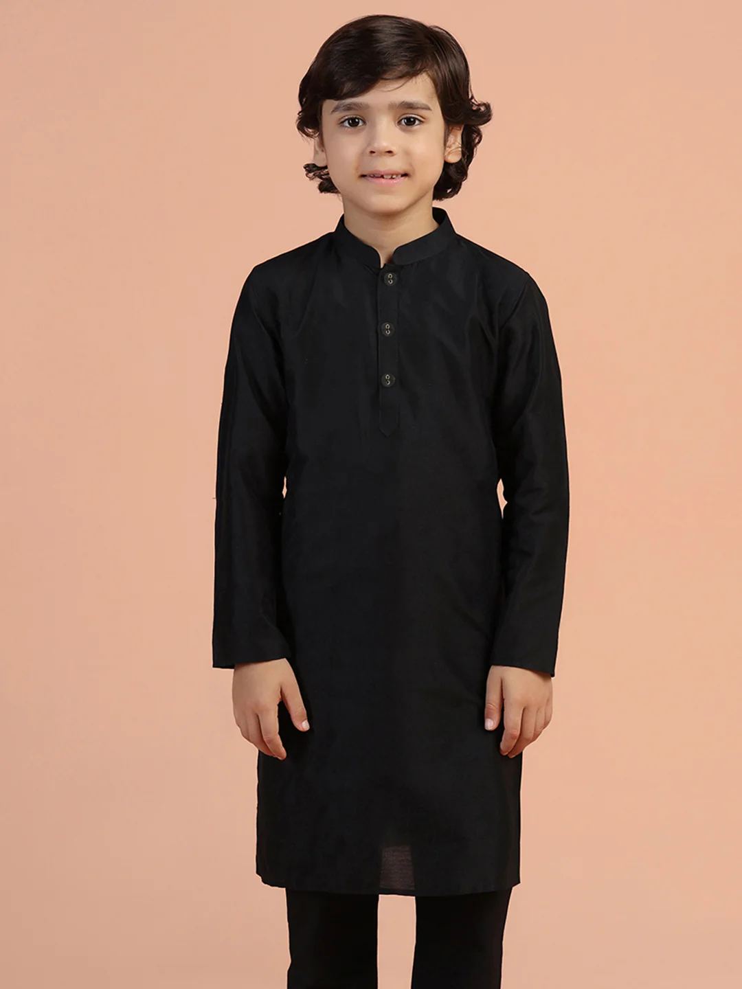 Black Solid Kids Kurta Pyjama Set - Image 7