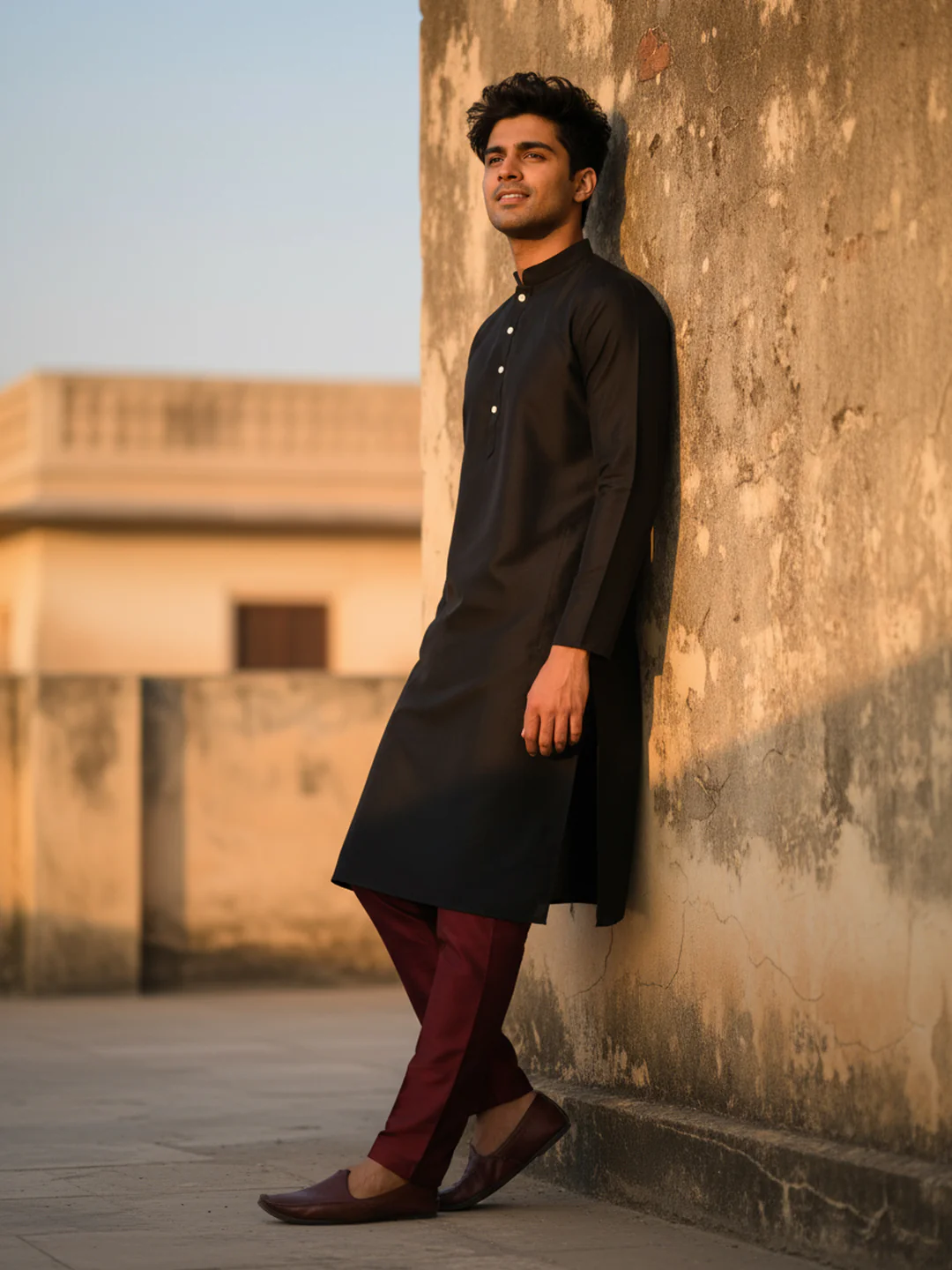 Black Solid Kurta Trouser Set