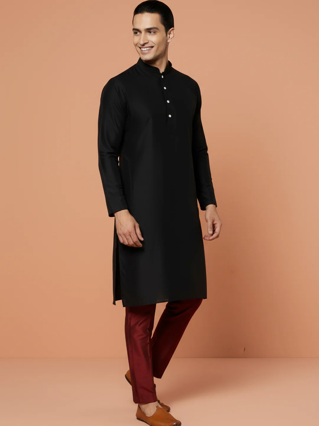 Black Solid Kurta Trouser Set - Image 3